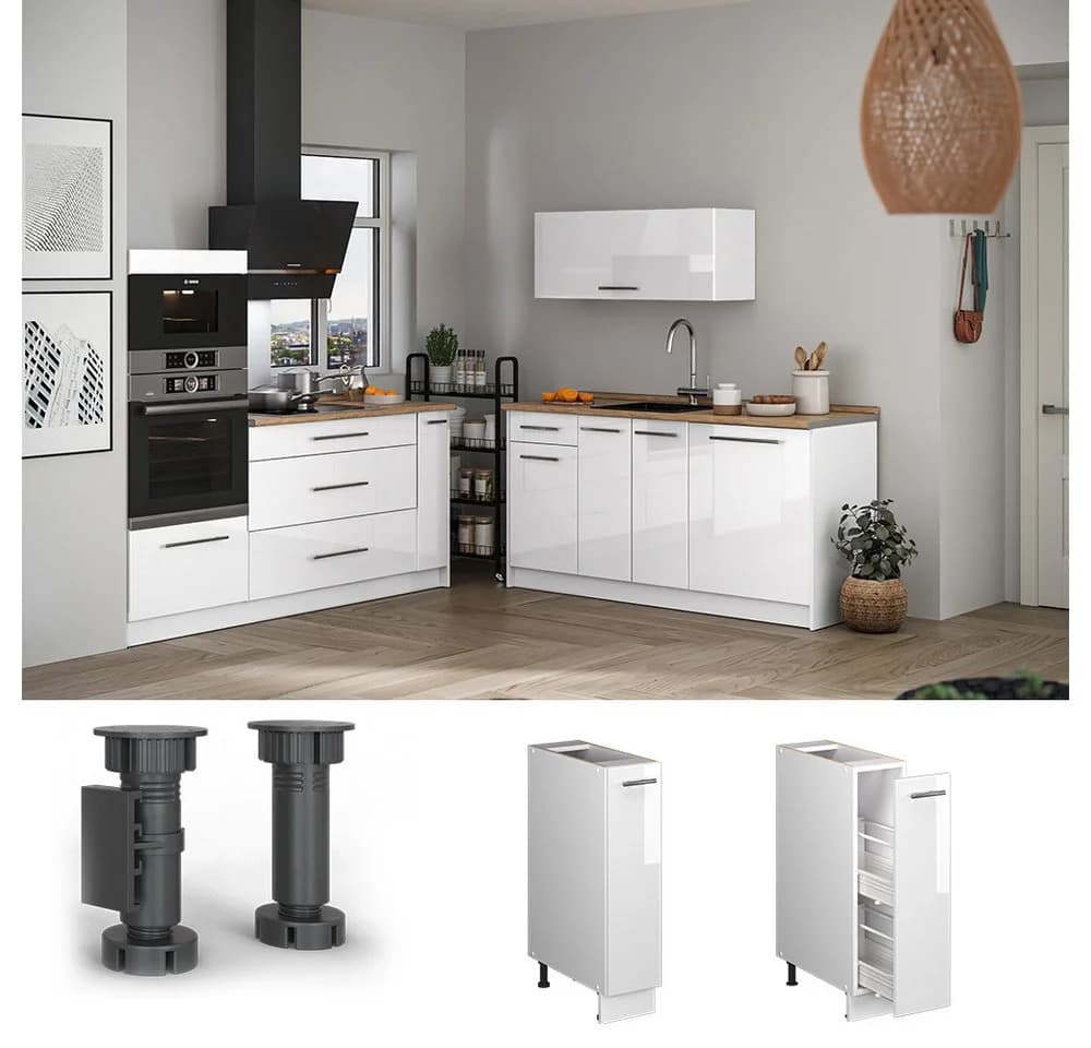 Vicco Apothekerschrank Fame-Line Weiß Hochglanz mit Marmor-Arbeitsplatte - Bild 5