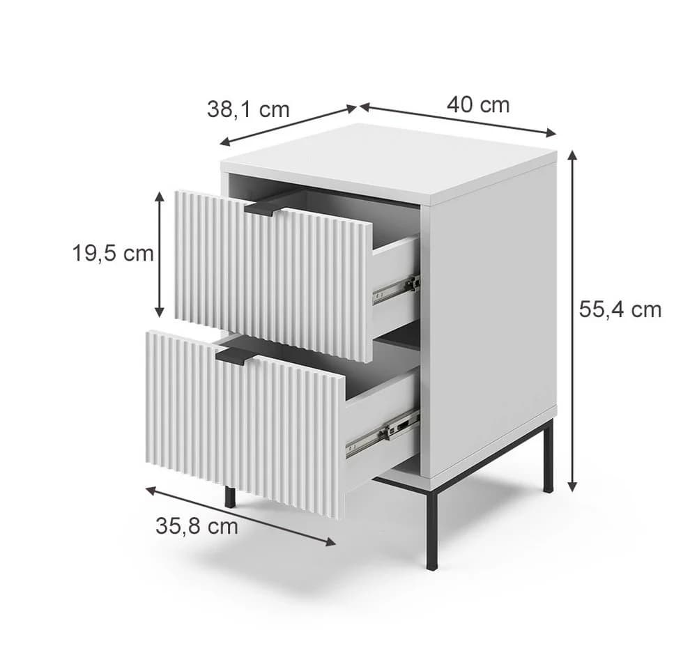Vicco Nachtschrank Eliza Weiß Schwarz 2 Schubladen - Bild 3