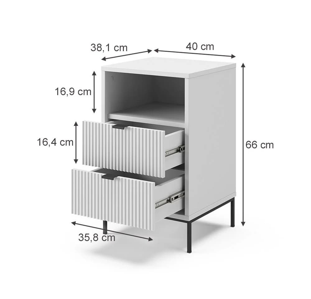 Vicco Nachtschrank Eliza Weiß Schwarz 2 Schubladen 1 Fach - Bild 3