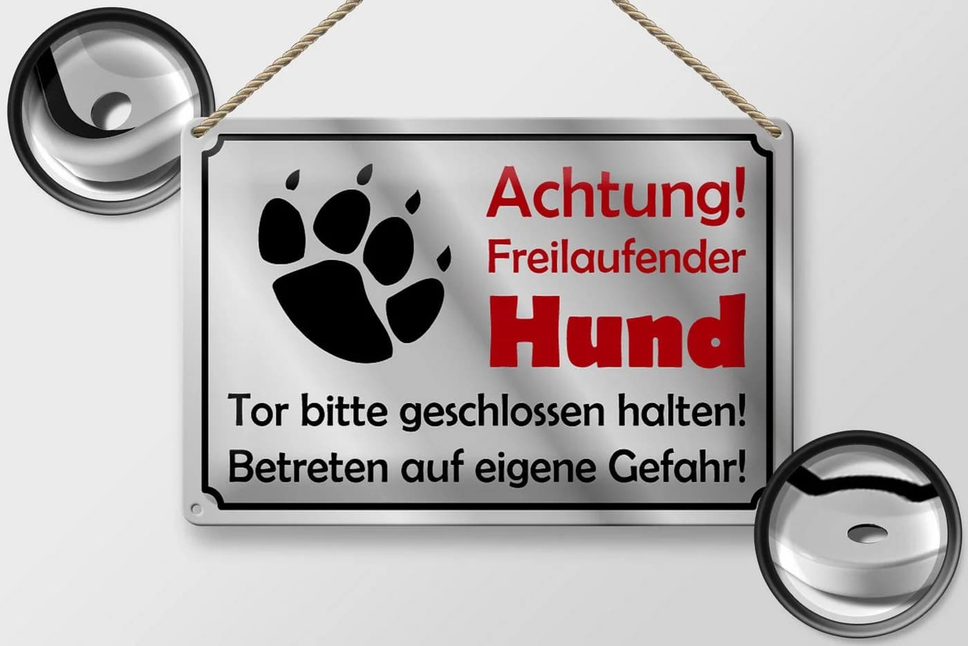 Femer Metallschild Achtung freilaufender Hund Grau 30x20cm