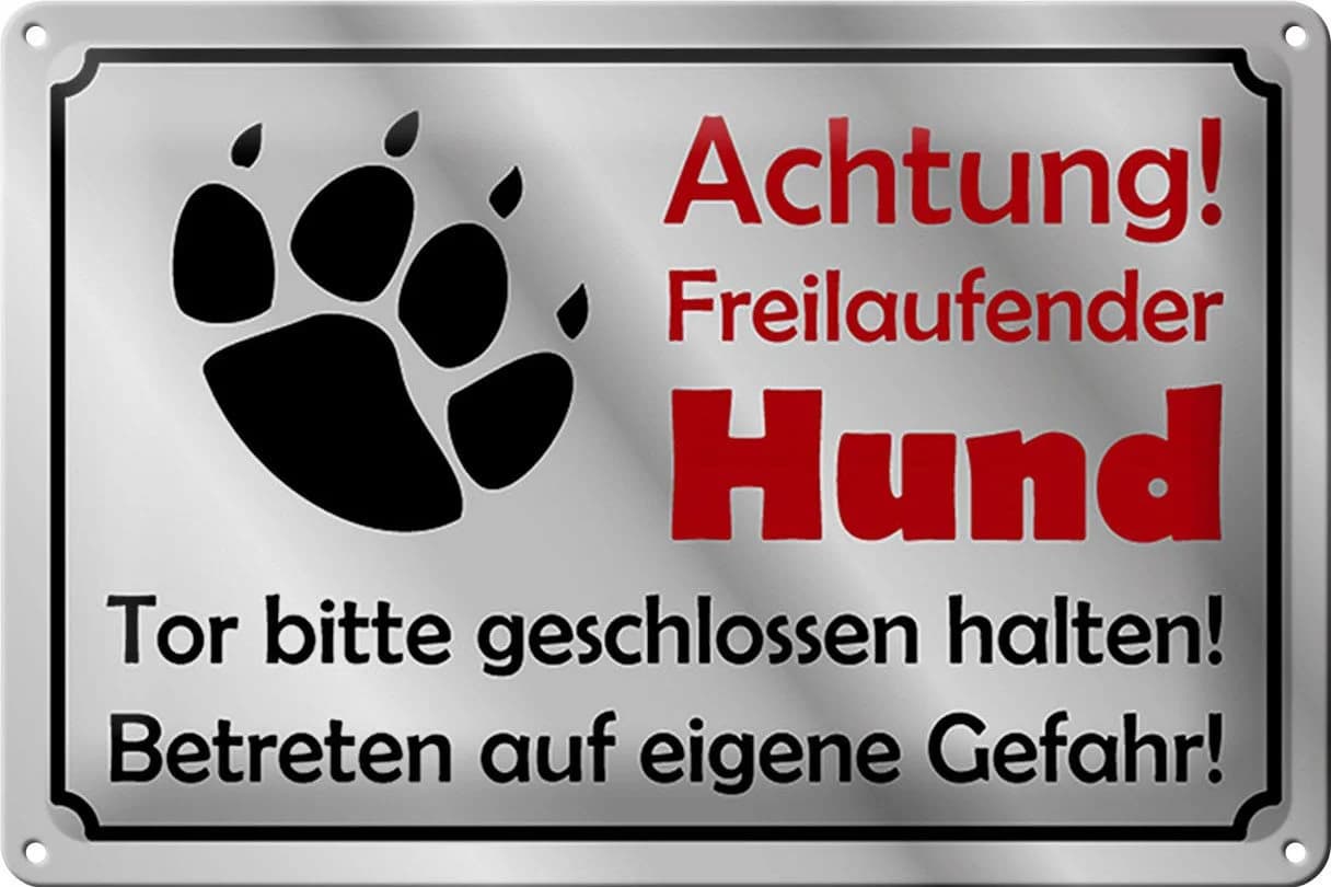 Femer Metallschild Achtung freilaufender Hund Grau 30x20cm - Bild 2