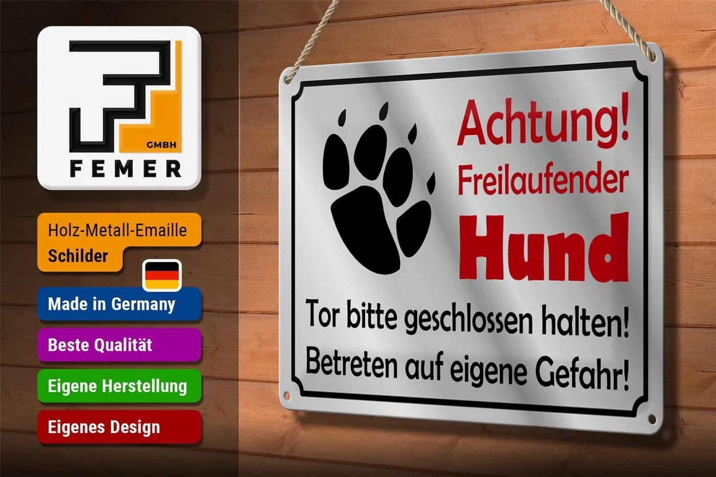 Femer Metallschild Achtung freilaufender Hund Grau 30x20cm - Bild 3