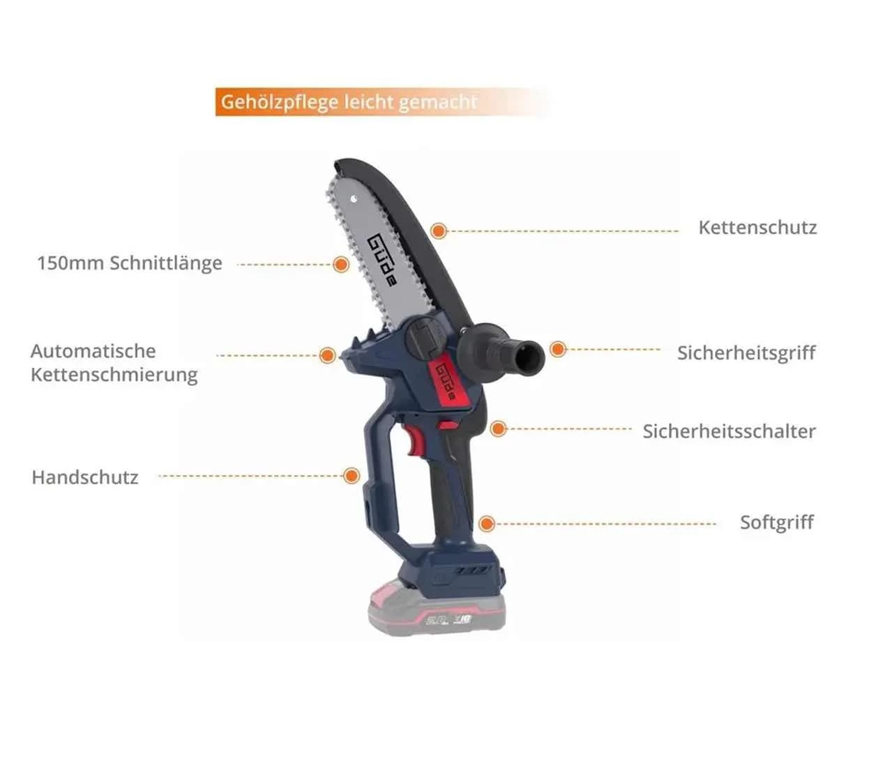 Güde Akku Astsäge GAK 18.1 18V Mini Kettensäge Brushless - Bild 3