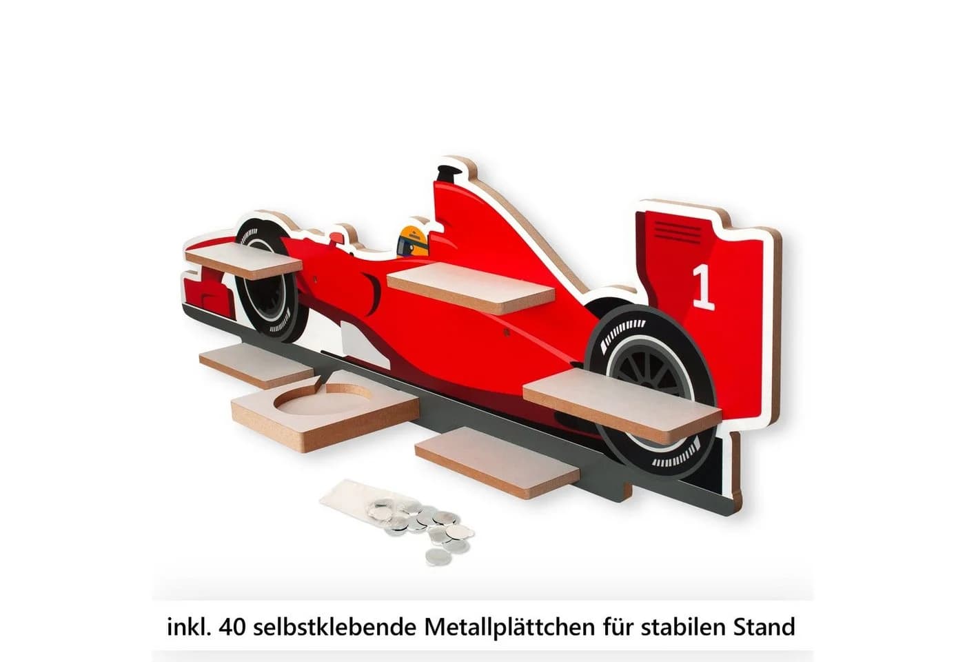 Kreative Feder Kinderregal Rennauto Rot mit Magnetplättchen für Tonies