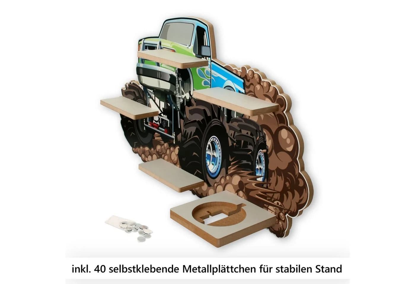 Kreative Feder Kinderregal Monstertruck mit Magnetplättchen für Tonies