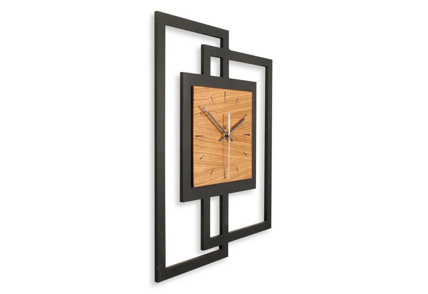 Kreative Feder Wanduhr Moderne Designer-Wanduhr aus Holz Eiche Schwarz-Silber