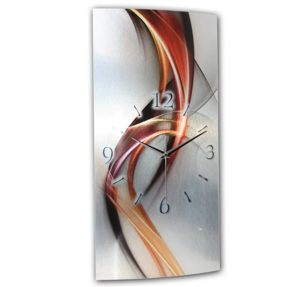 Kreative Feder Funkwanduhr 3D Design Wanduhr Abstrakt Rot Aluminium
