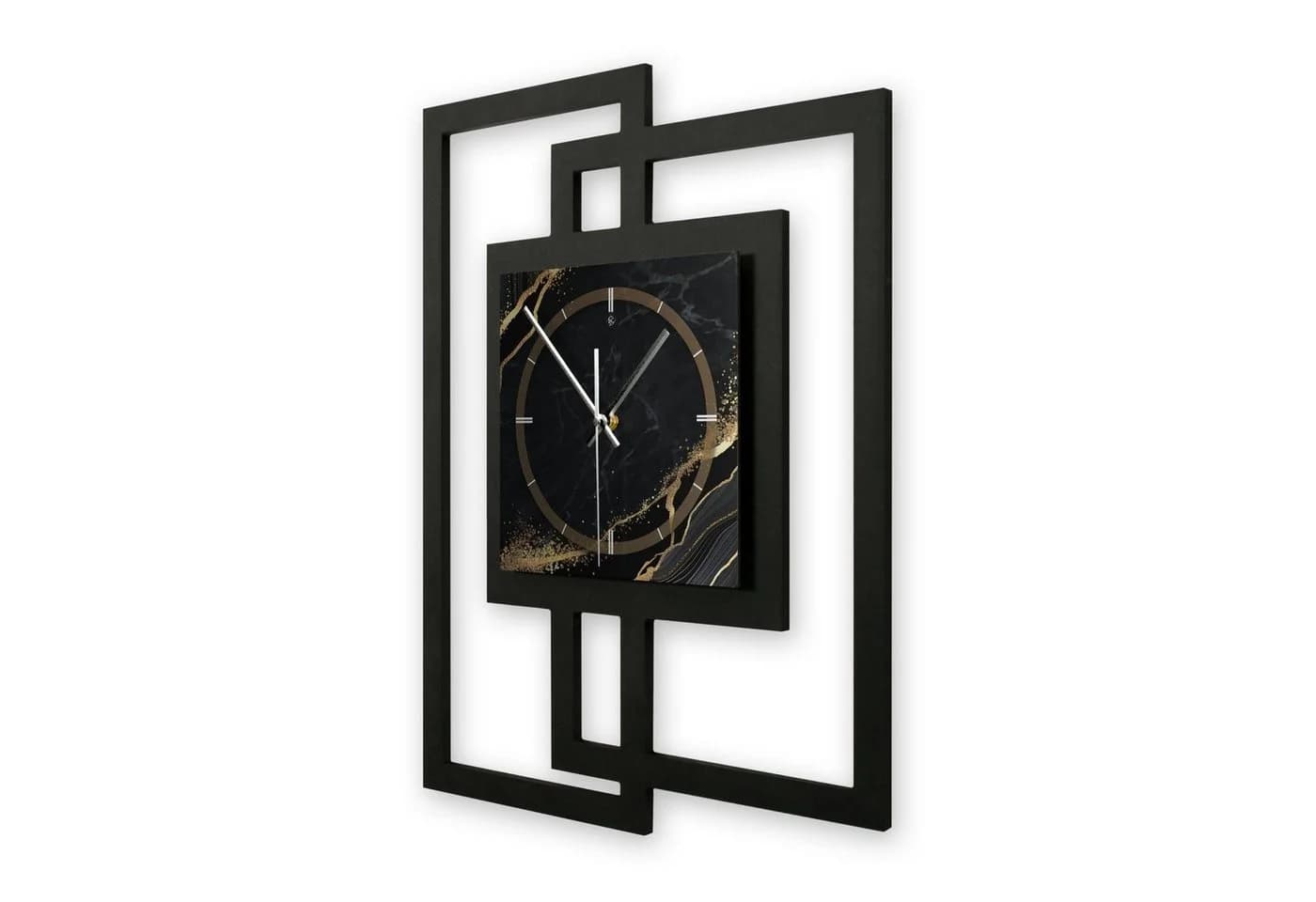 Kreative Feder Wanduhr Black & Gold Waves Modern Metallic 3D