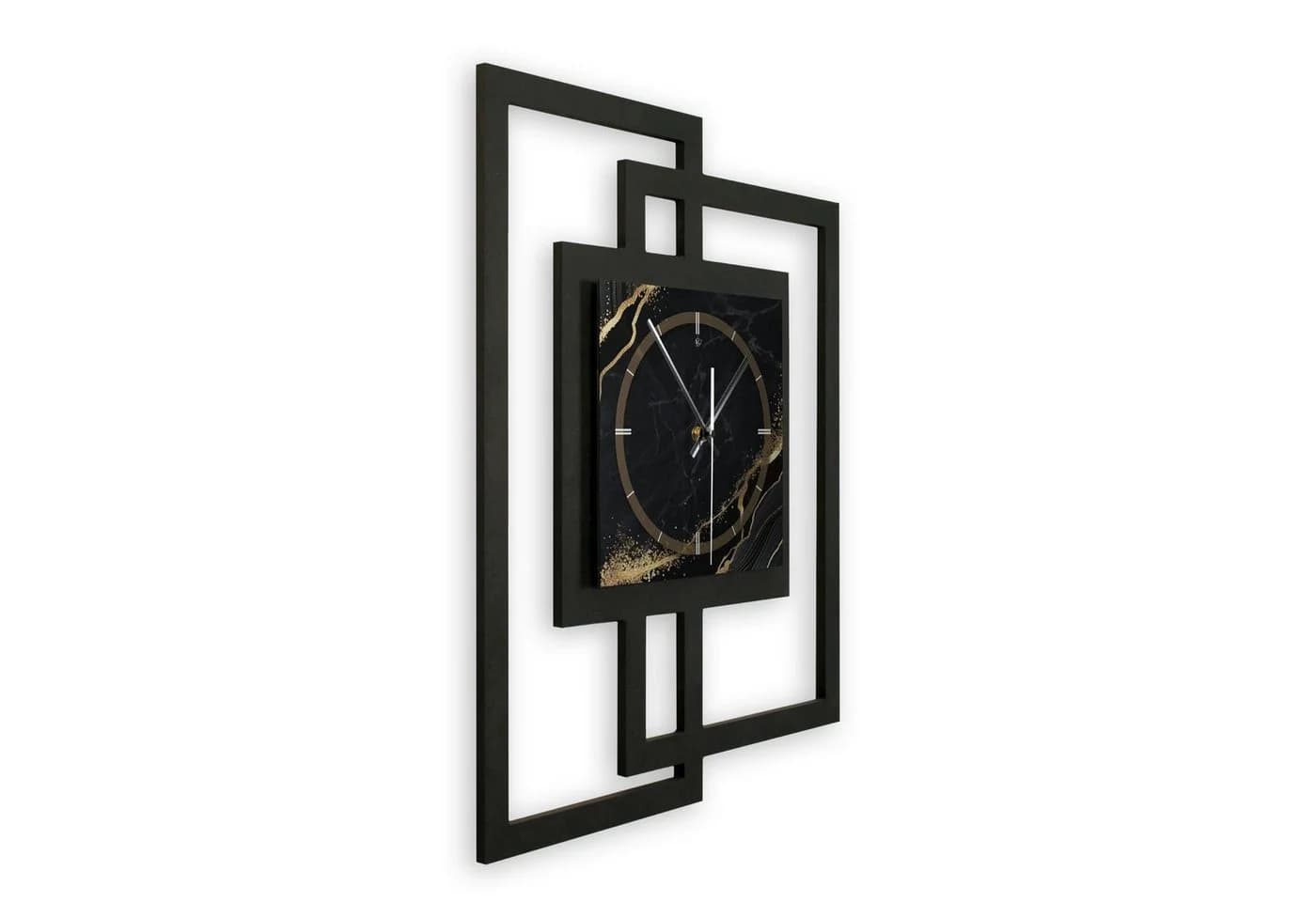 Kreative Feder Wanduhr Black & Gold Waves Modern Metallic 3D - Bild 3