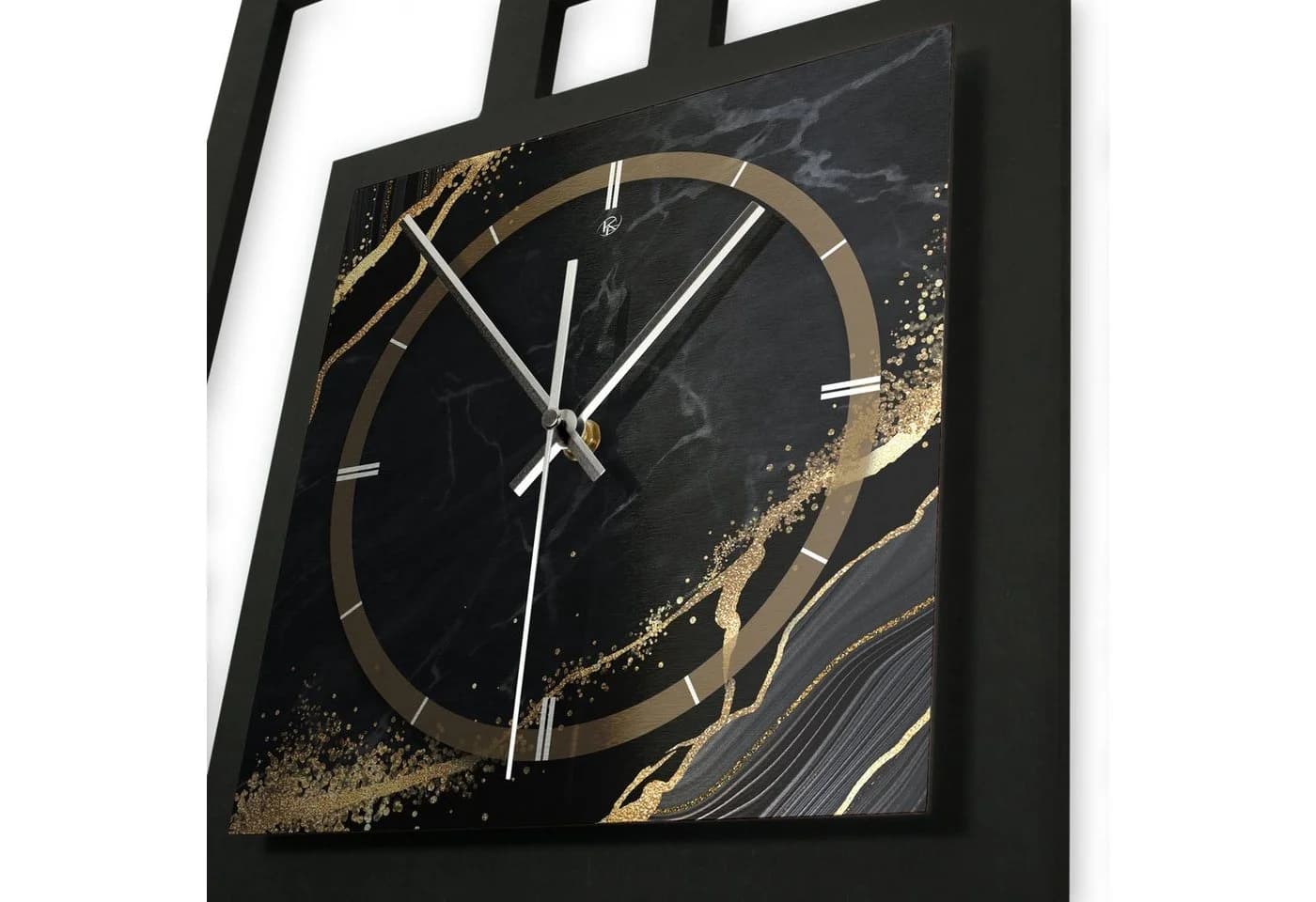 Kreative Feder Wanduhr Black & Gold Waves Modern Metallic 3D - Bild 4