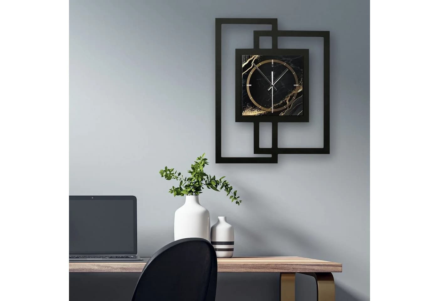 Kreative Feder Wanduhr Black & Gold Waves Modern Metallic 3D - Bild 5