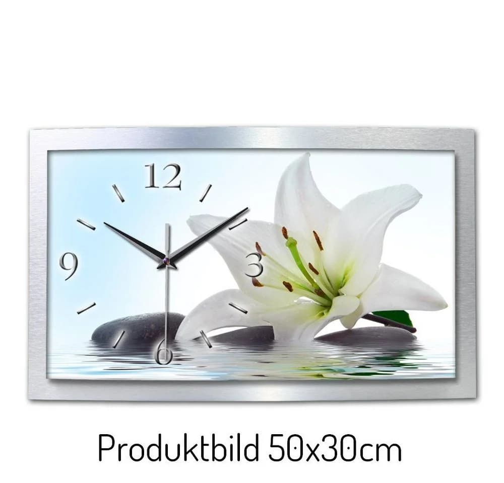Kreative Feder Funkwanduhr „Weiße Lilie“ 3D Designer Wanduhr aus Alu, leise - Bild 2