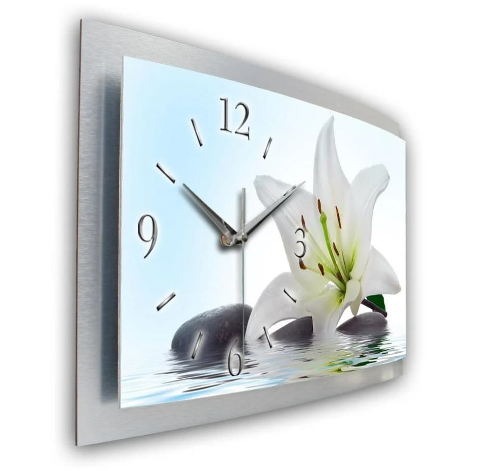 Kreative Feder Funkwanduhr „Weiße Lilie“ 3D Designer Wanduhr aus Alu, leise - Bild 3