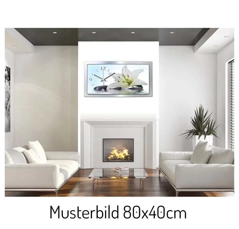 Kreative Feder Funkwanduhr „Weiße Lilie“ 3D Designer Wanduhr aus Alu, leise - Bild 4