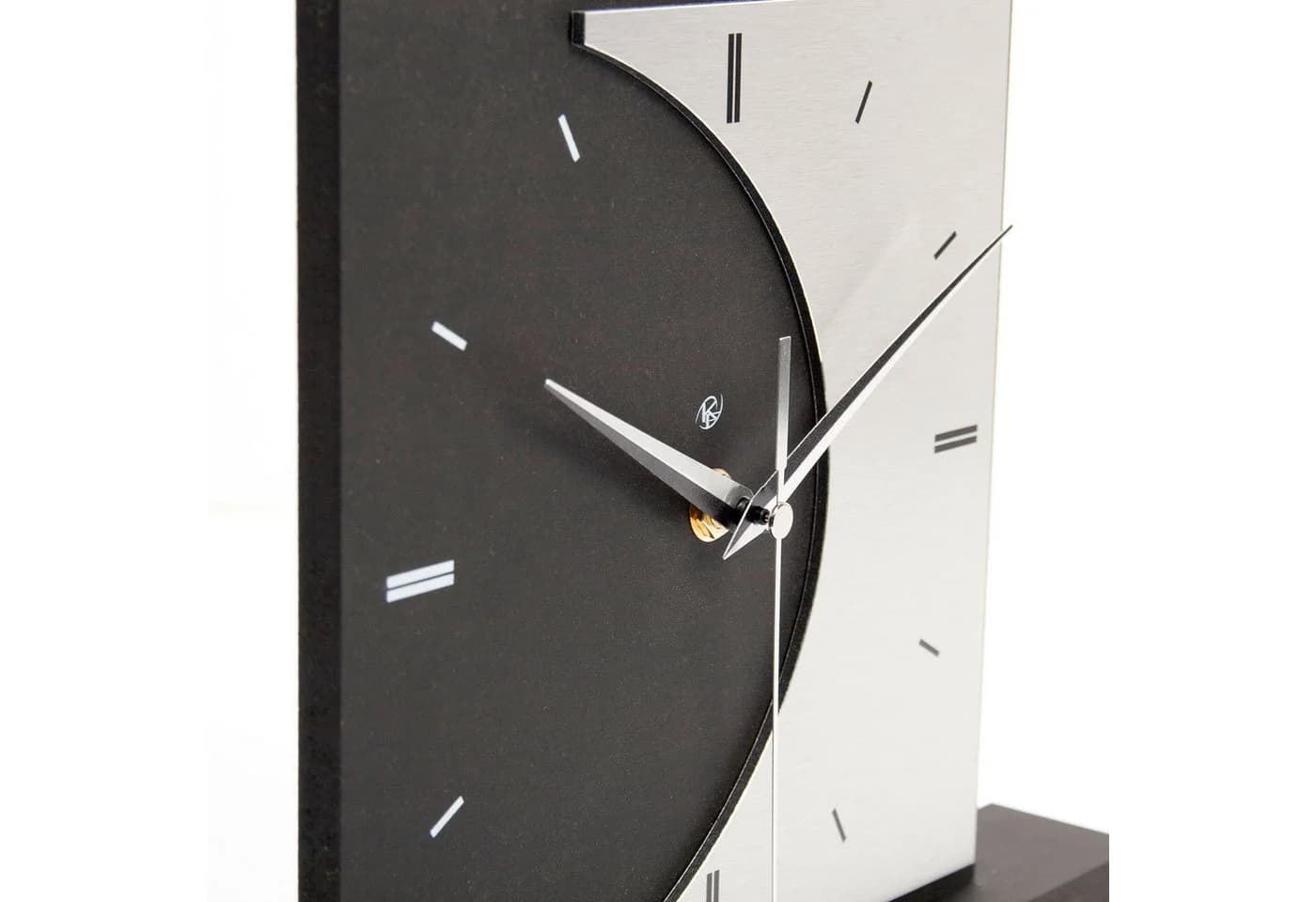 Kreative Feder Standuhr „Moon“ Schwarz mit Aluminium-Zeigern - Bild 3