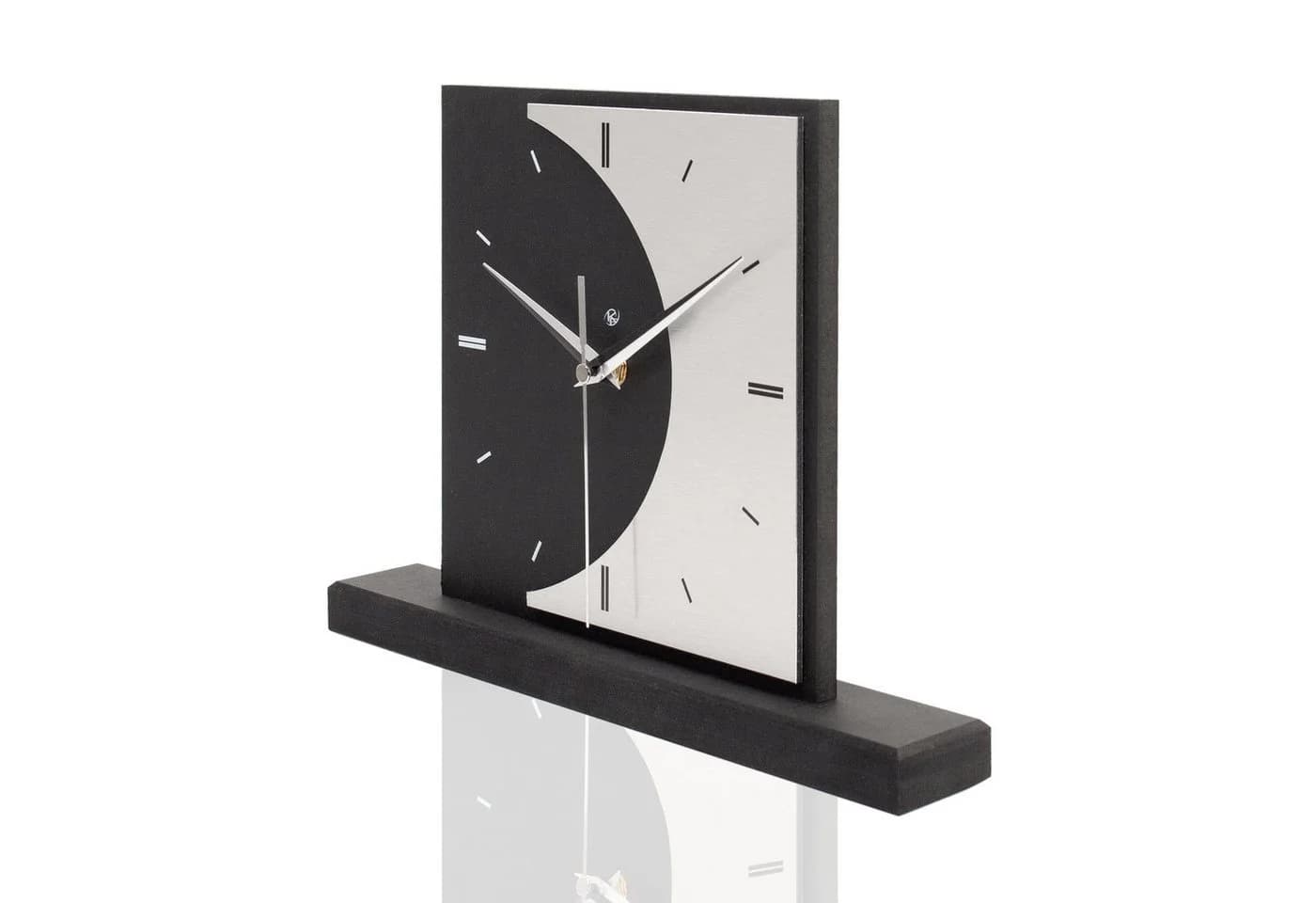 Kreative Feder Standuhr „Moon“ Schwarz mit Aluminium-Zeigern - Bild 4