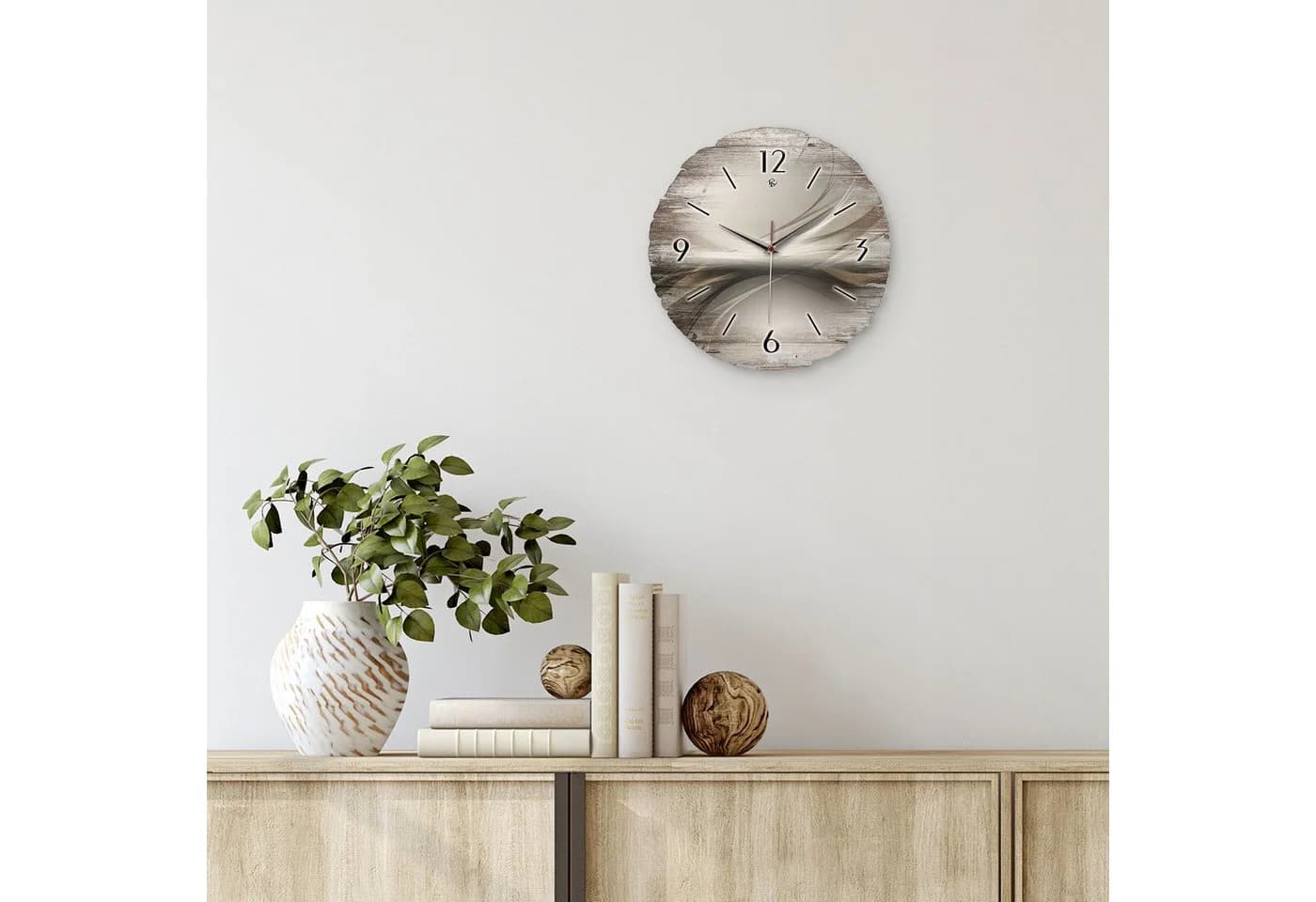 Kreative Feder Wanduhr Silverline Naturholz Ø 30cm Silber - Bild 5
