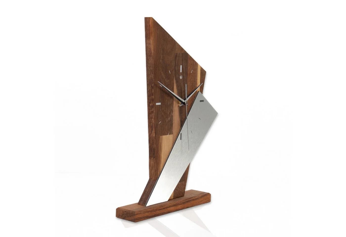 Kreative Feder Standuhr „Brown Square“ Massivholz Braun Metall-Look