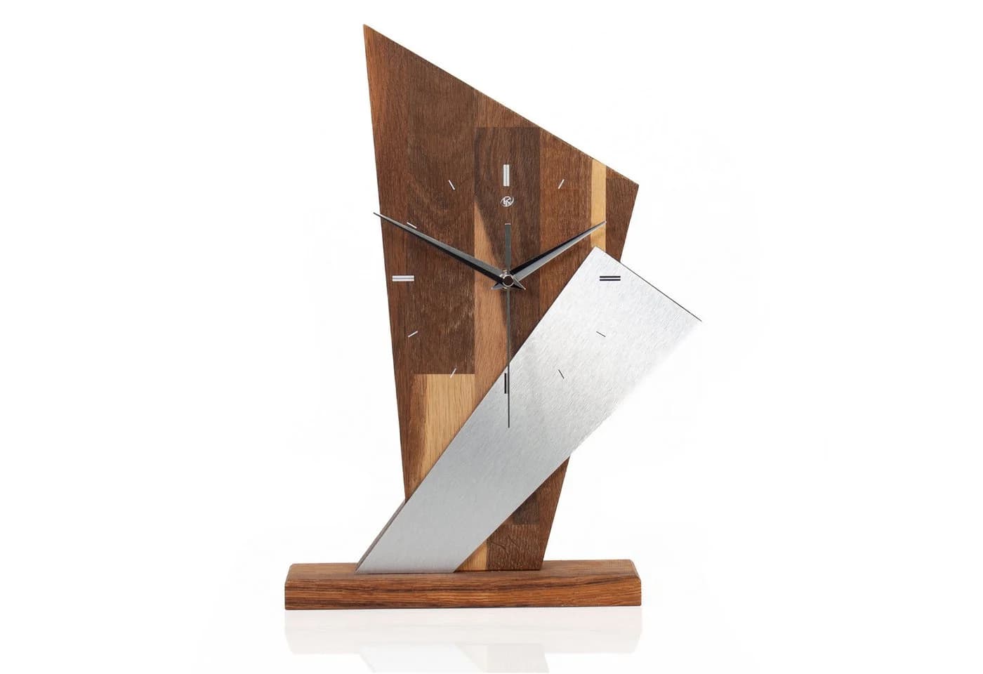 Kreative Feder Standuhr „Brown Square“ Massivholz Braun Metall-Look - Bild 2
