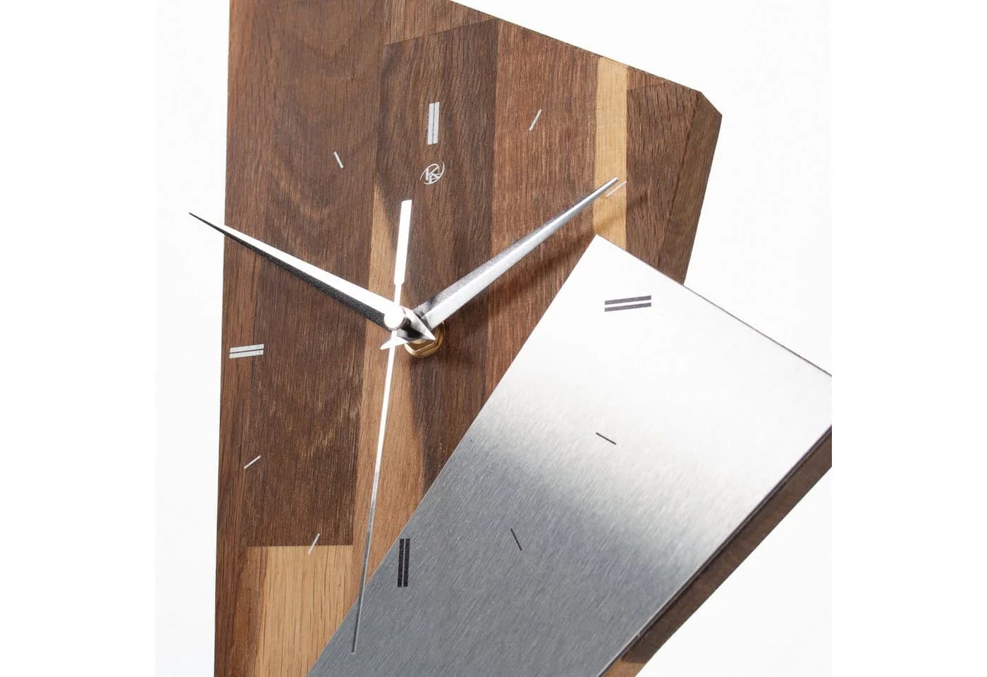Kreative Feder Standuhr „Brown Square“ Massivholz Braun Metall-Look - Bild 3