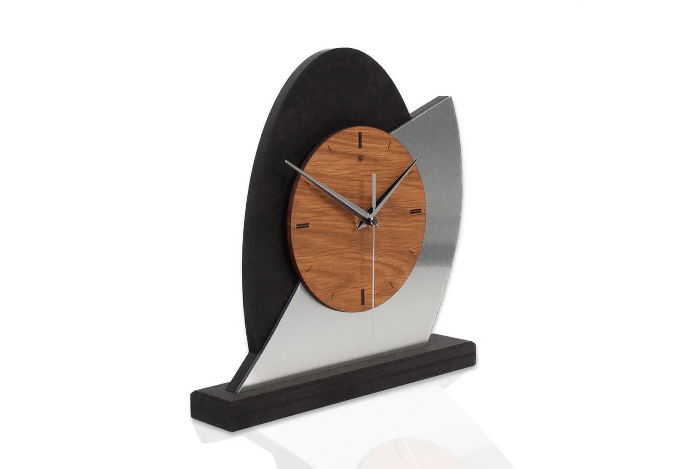 Kreative Feder Standuhr „Silver Dome“ aus Holz, Tischuhr in modernem Metallic-Look, Funk- o. Quarzuhrwerk, kein Ticken