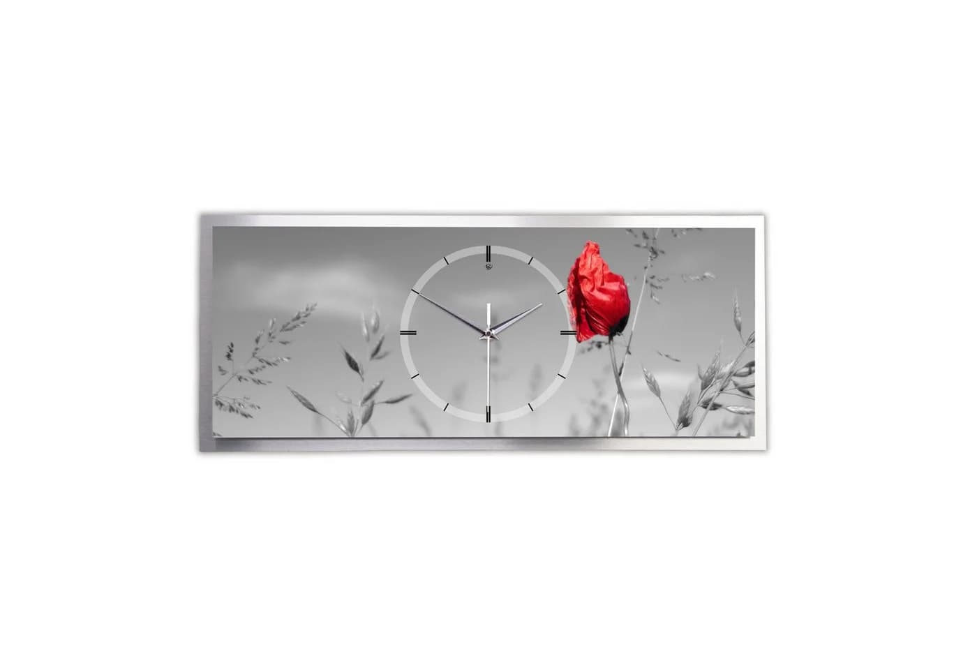 Kreative Feder 3D Wanduhr Mohnblume Aluminium Silber Leise - Bild 2