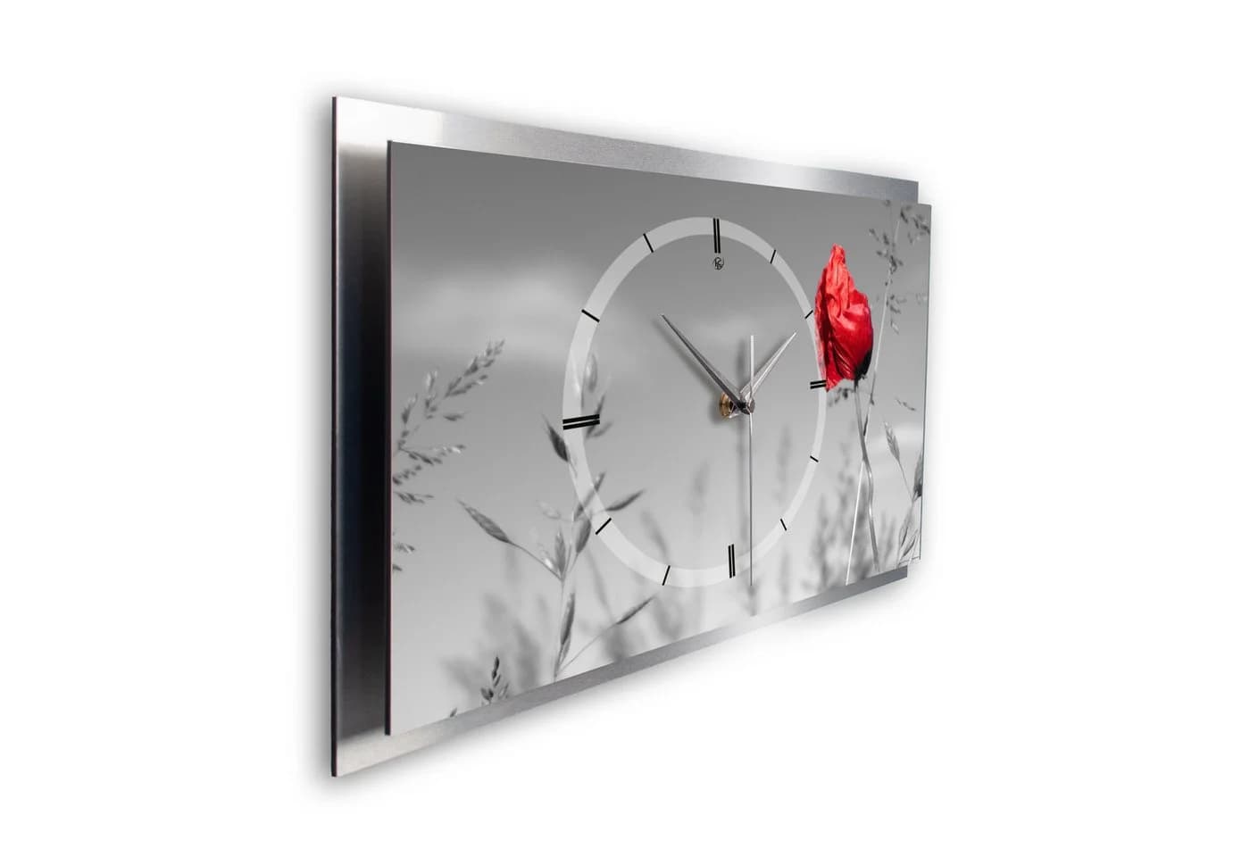 Kreative Feder 3D Wanduhr Mohnblume Aluminium Silber Leise - Bild 3