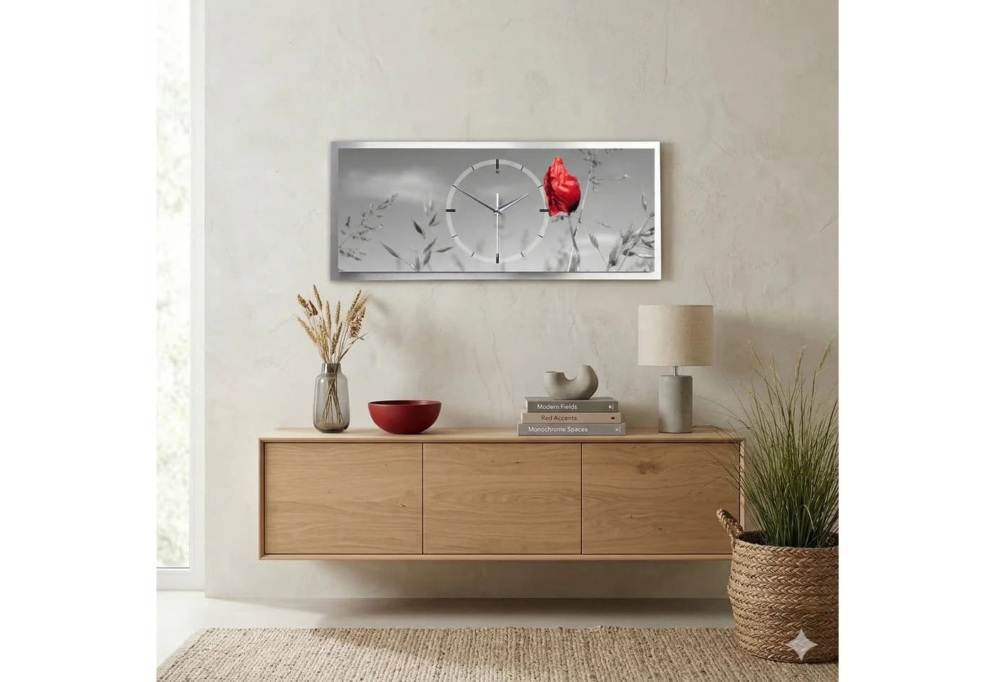 Kreative Feder 3D Wanduhr Mohnblume Aluminium Silber Leise - Bild 5