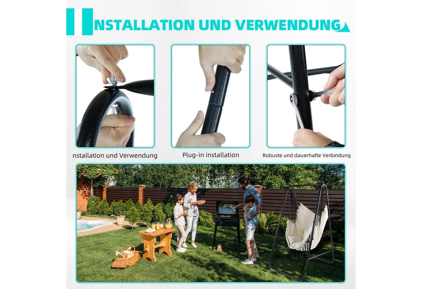 CCLIFE Hängesessel mit Gestell Beige Tragbar Hängeschaukel - Bild 5