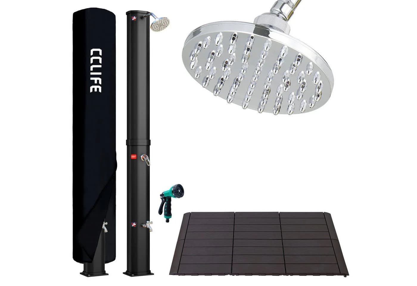 CCLIFE Solardusche Gartendusche Schwarz mit Regenduschkopf und Handbrause - Bild 2