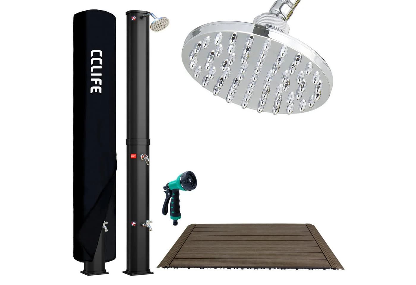CCLIFE Gartendusche Solardusche Schwarz/Silber mit WPC-Bodenplatte - Bild 2