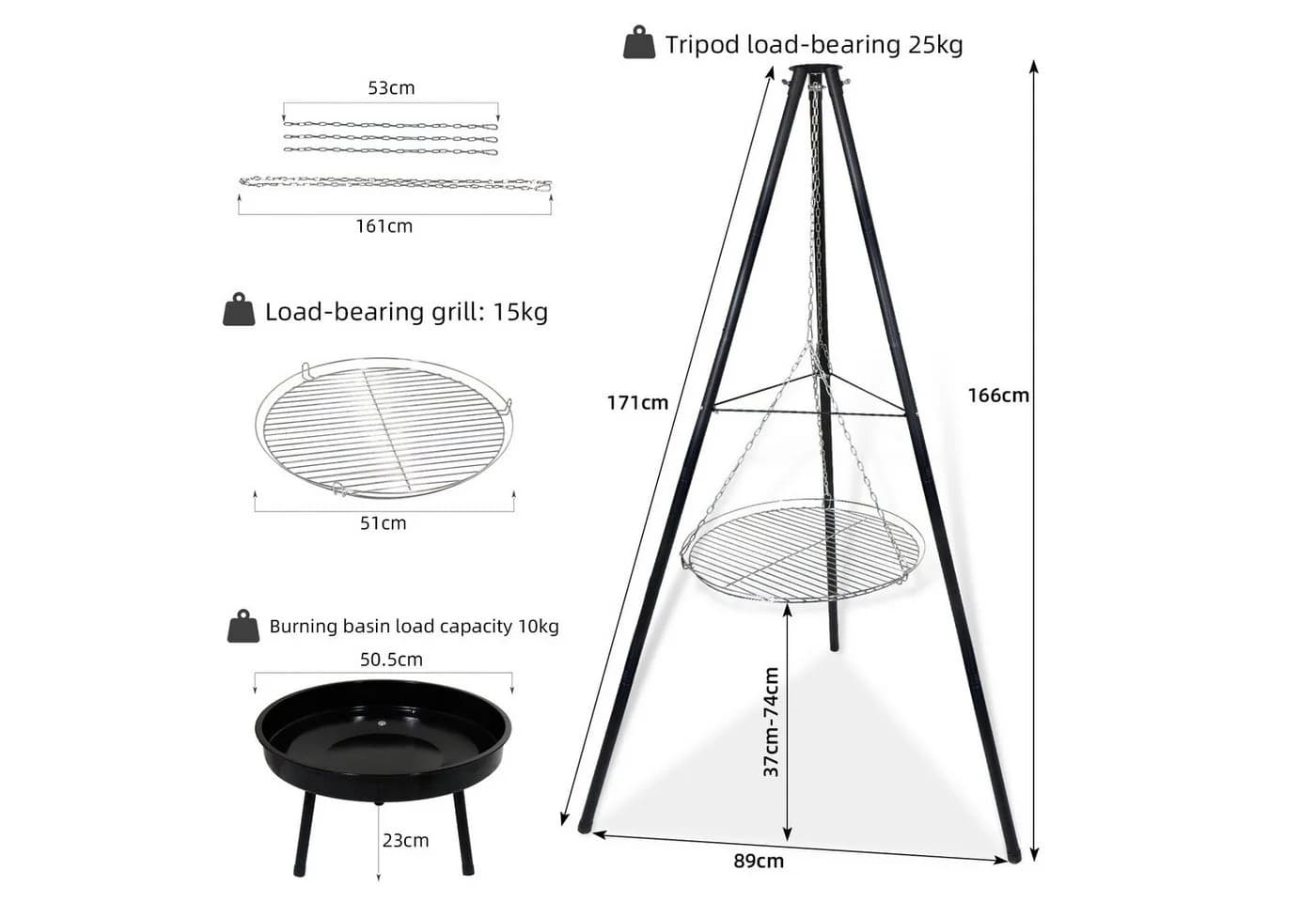 CCLIFE Schwenkgrill mit Feuerschale und Grillrost, Eisen, Camping