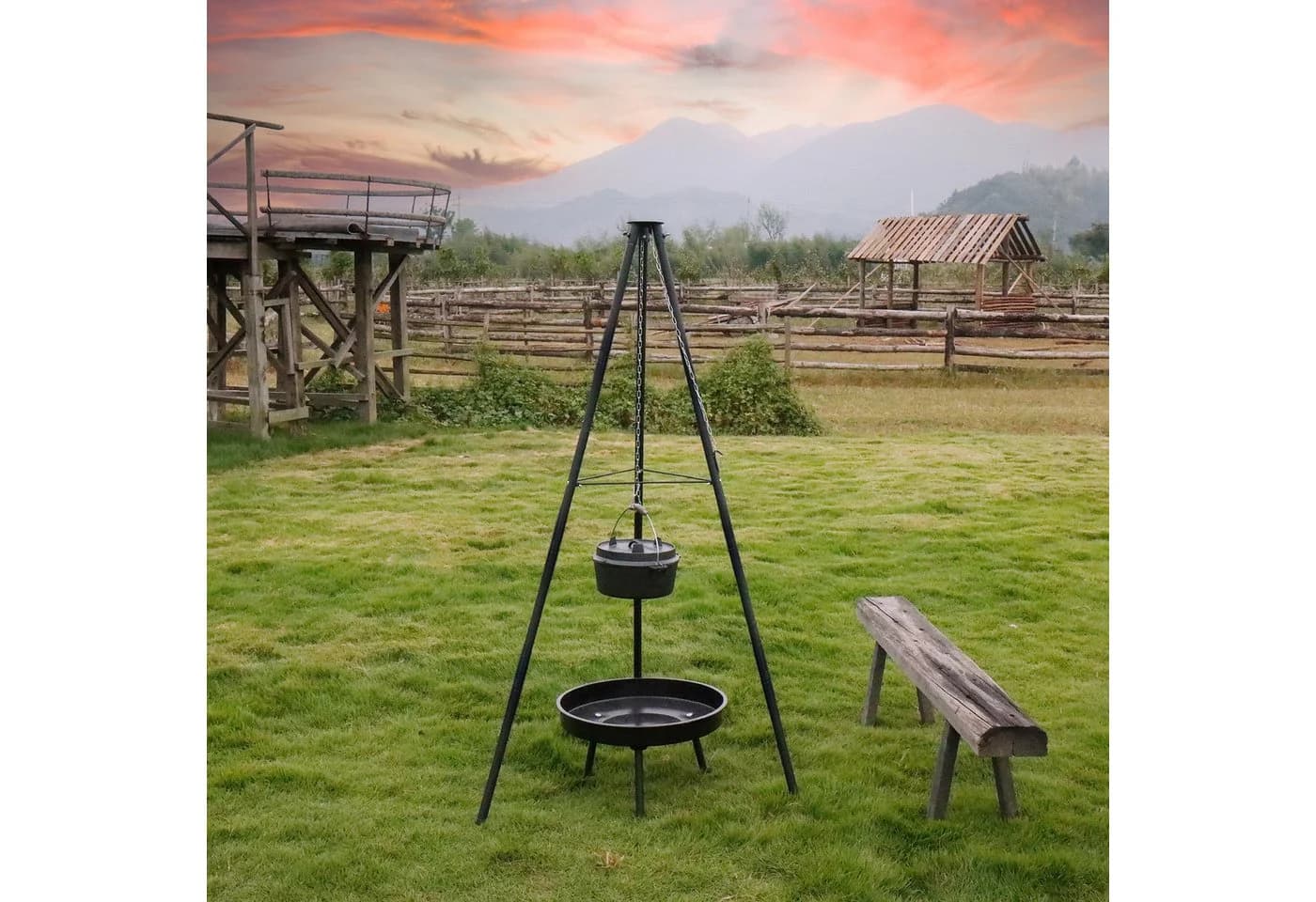 CCLIFE Schwenkgrill mit Feuerschale und Grillrost, Eisen, Camping - Bild 5