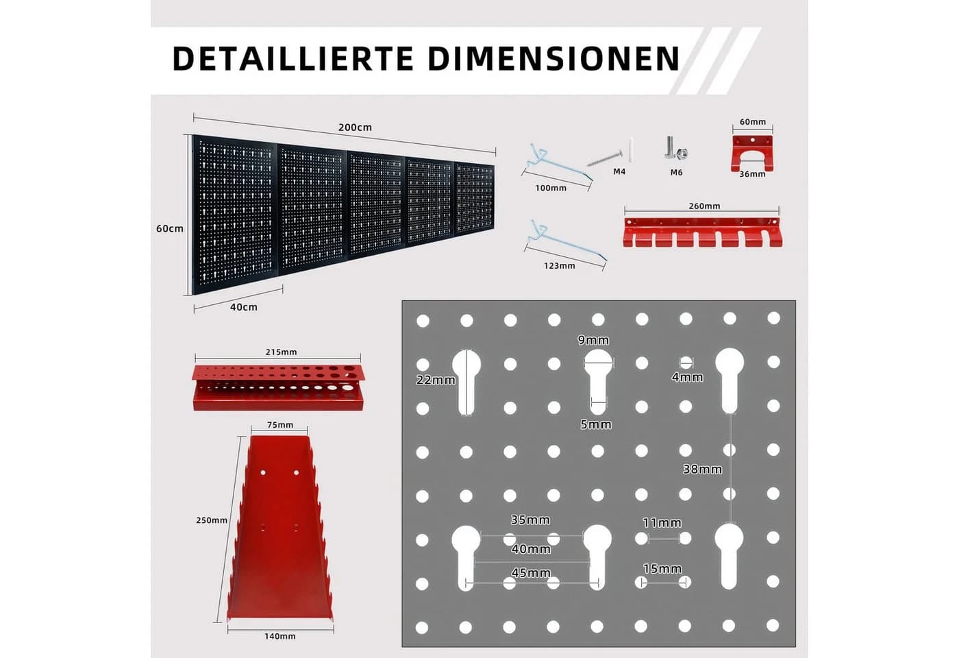 CCLIFE 3-teilige Metall-Werkzeugwand mit 43 Haken und Zubehör - Bild 3