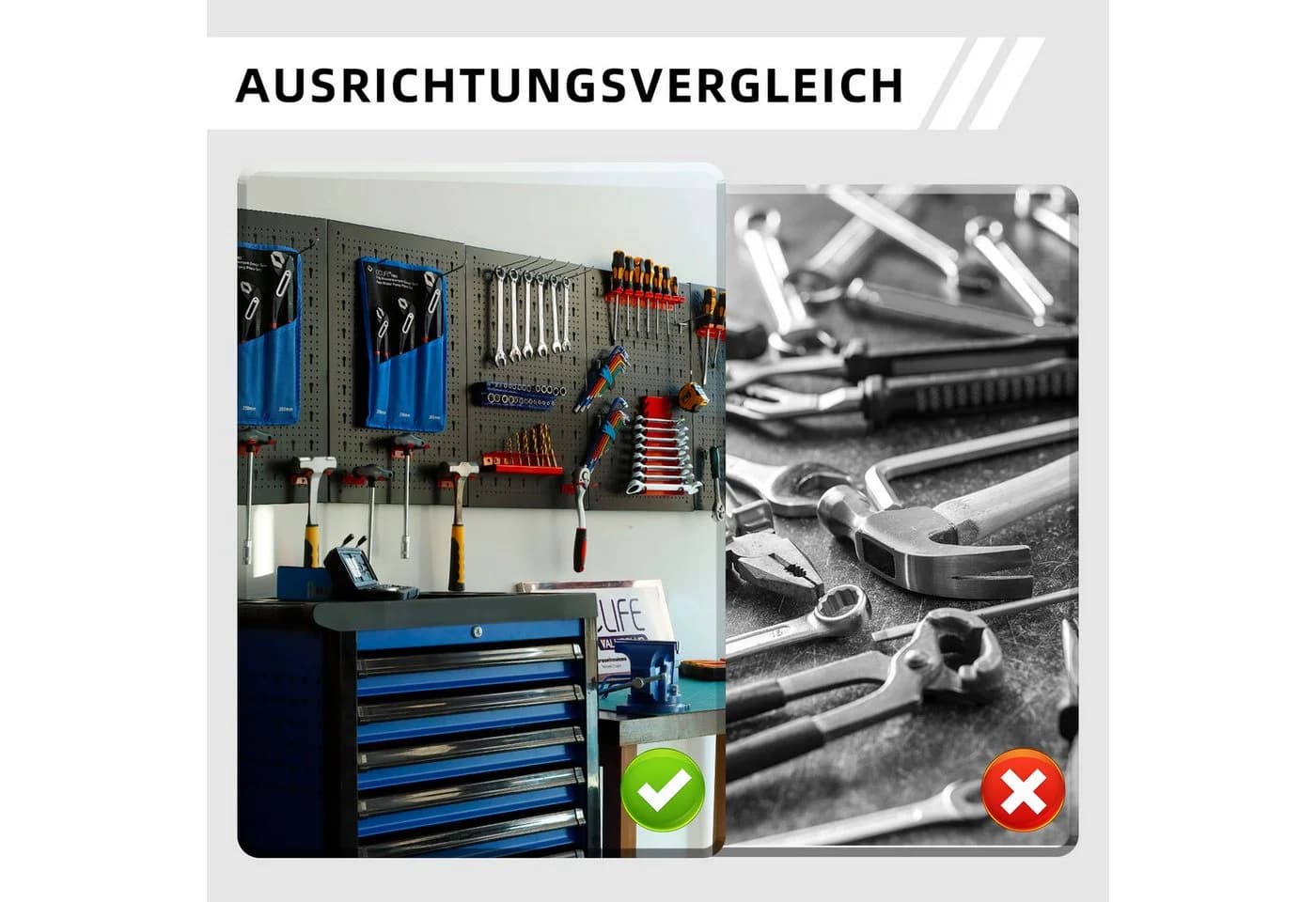 CCLIFE 3-teilige Metall-Werkzeugwand mit 43 Haken und Zubehör - Bild 4