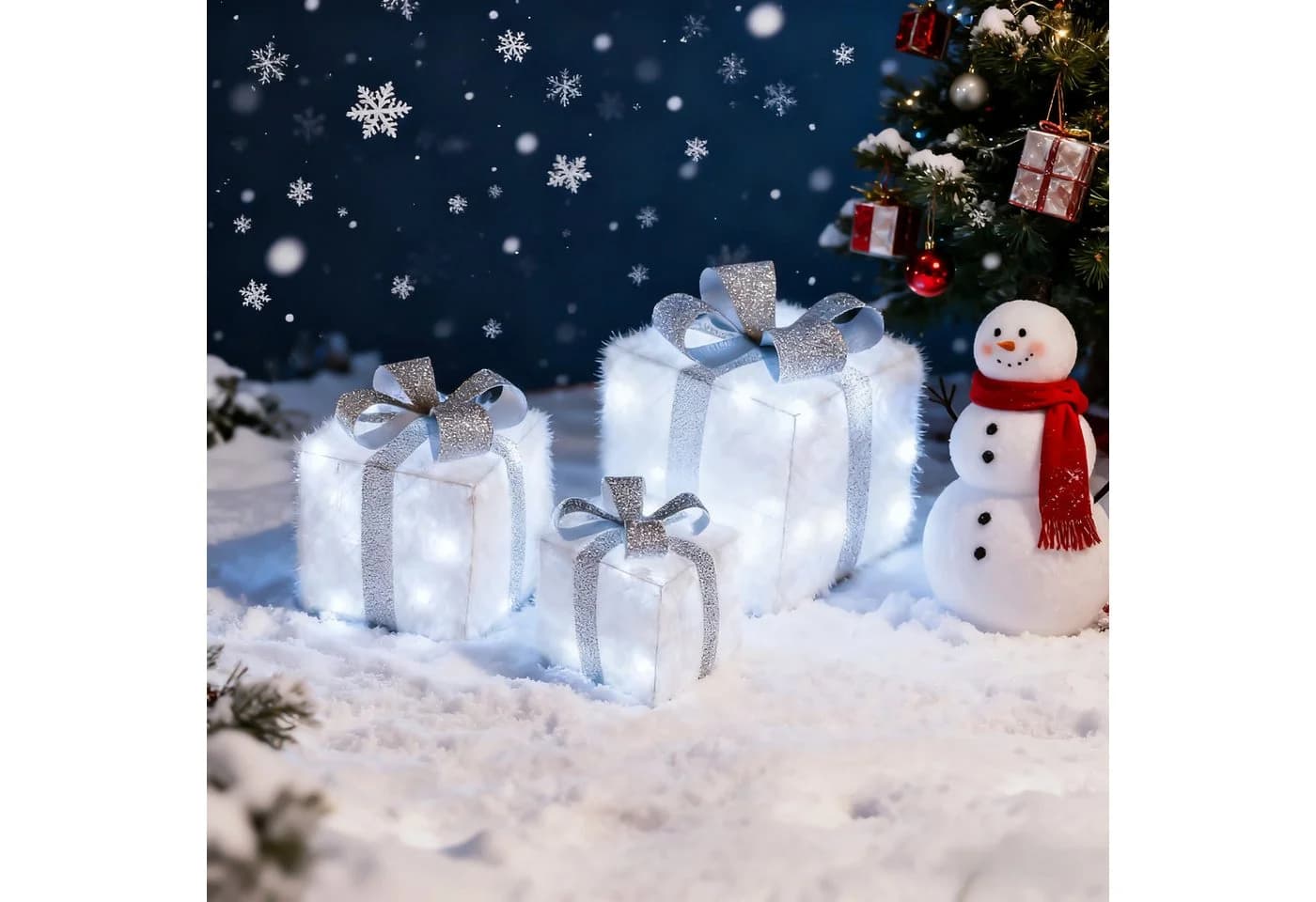 CCLIFE LED Geschenkbox 3er Bunt Gold Silber