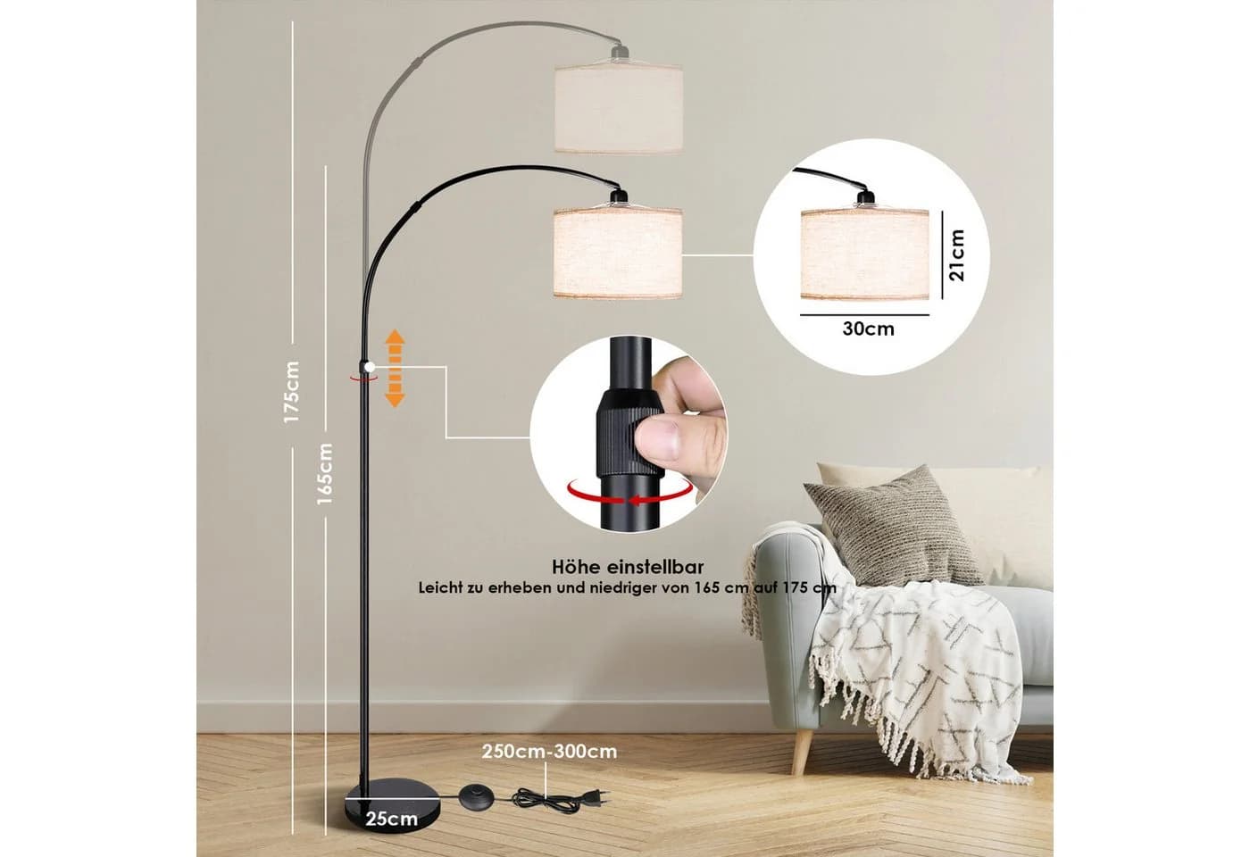 CCLIFE Bogenlampe Stehlampe LED E27 dimmbar weiß