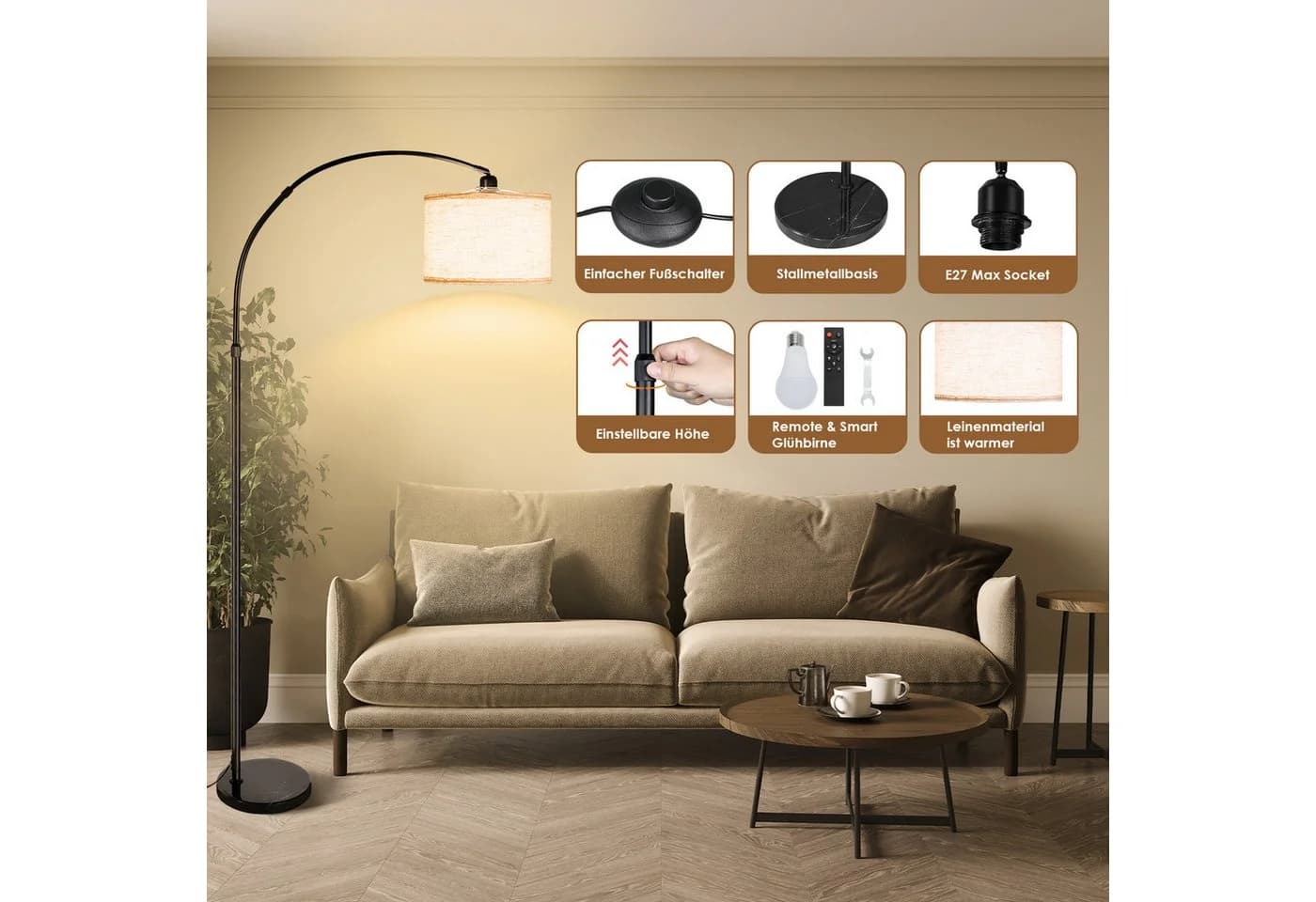 CCLIFE Bogenlampe Stehlampe LED E27 dimmbar weiß - Bild 4