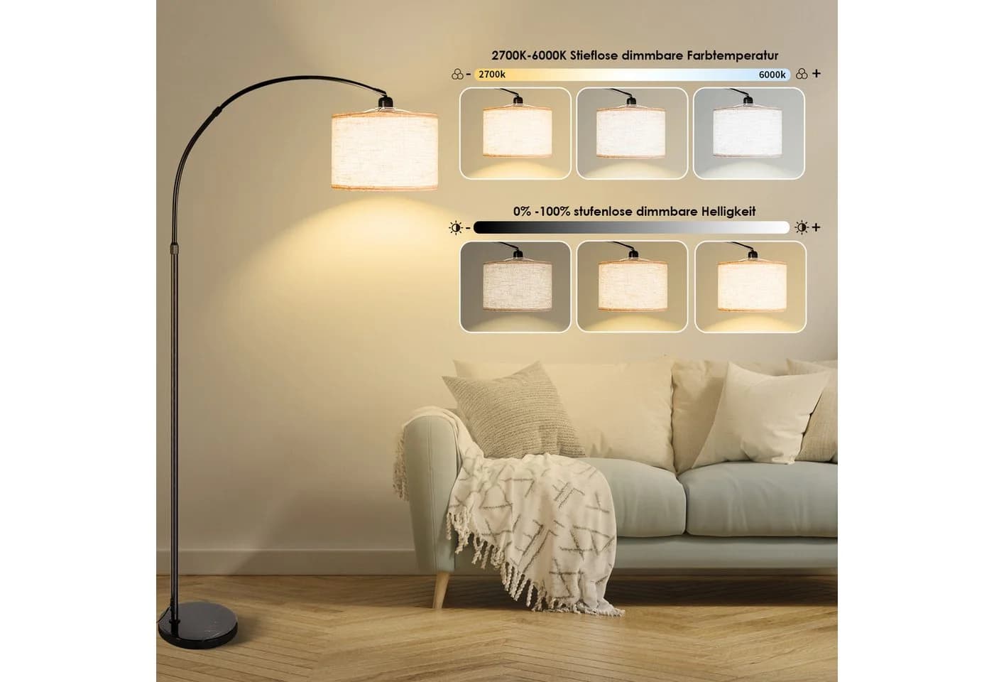 CCLIFE Bogenlampe Stehlampe LED E27 dimmbar weiß - Bild 5