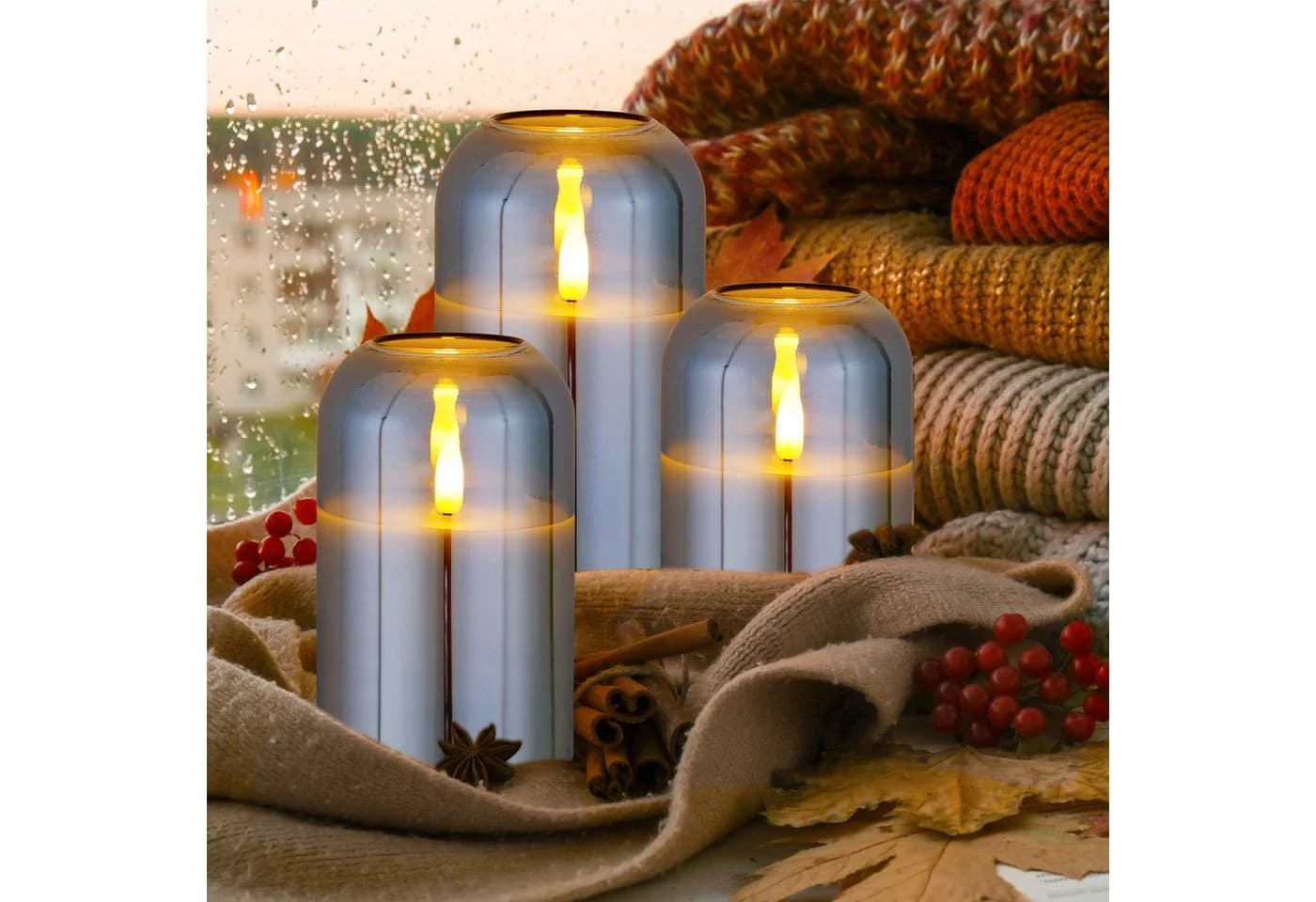 CCLIFE LED-Kerzen 3er Set mit Fernbedienung Timer 300h