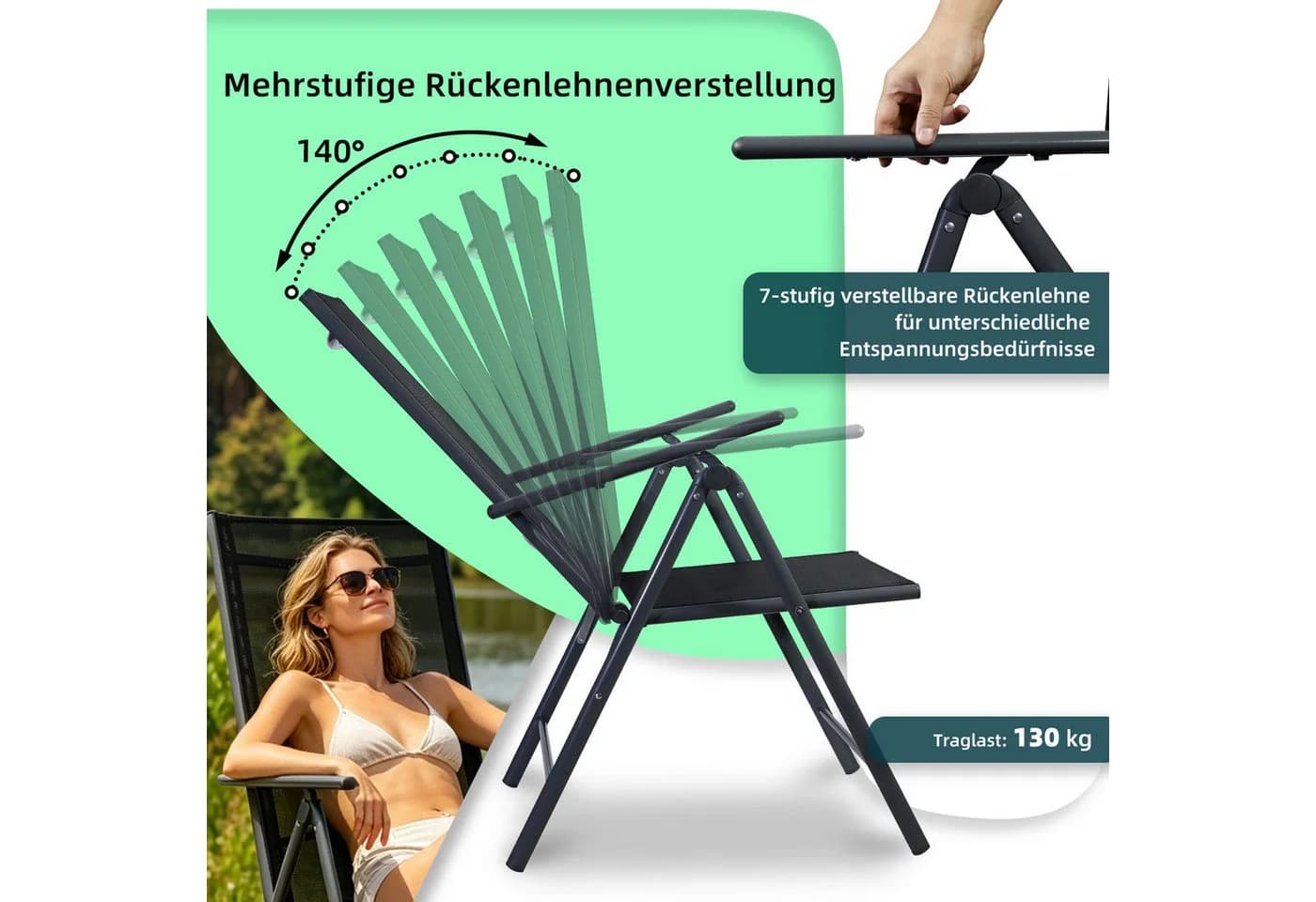 CCLIFE Klappstuhl Gartenstuhl 2er Set Teslin-Gewebe verstellbar - Bild 3