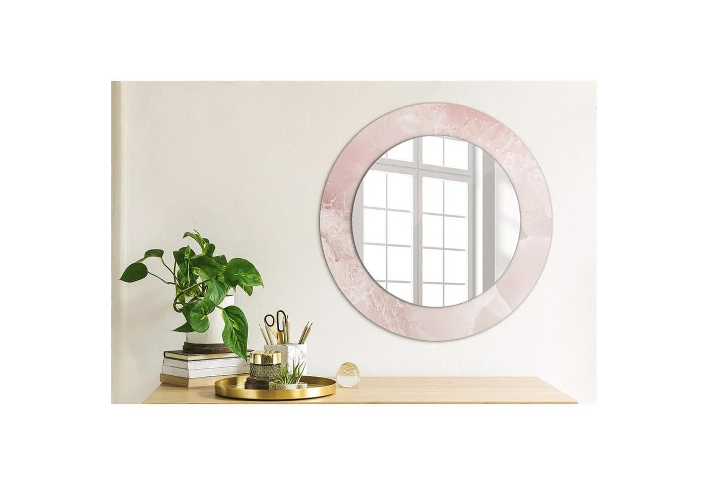 Tulup Wandspiegel Rund mit Grafik Rosa Glasrahmen Modern - Bild 3