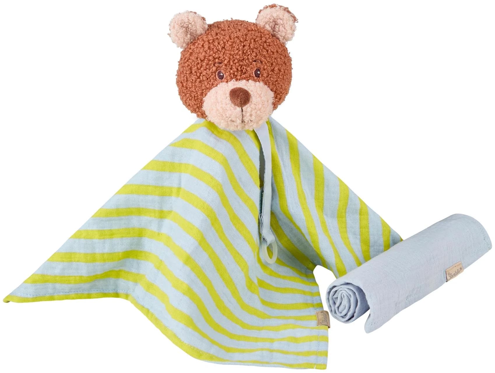 STERNTALER Schmusetuch Träumli-Set BÄR Bob Baby eisblau Flausch Musselin