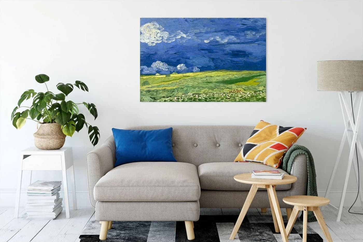Pixxprint Leinwandbild Vincent Van Gogh - Weizenfeld unter Gewitterwolken