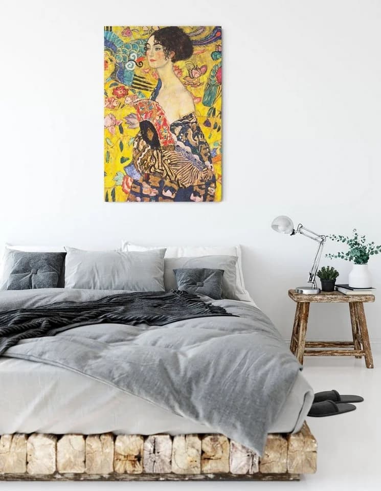 Pixxprint Leinwandbild Gustav Klimt - Frau mit Fächer Bunt - Bild 3