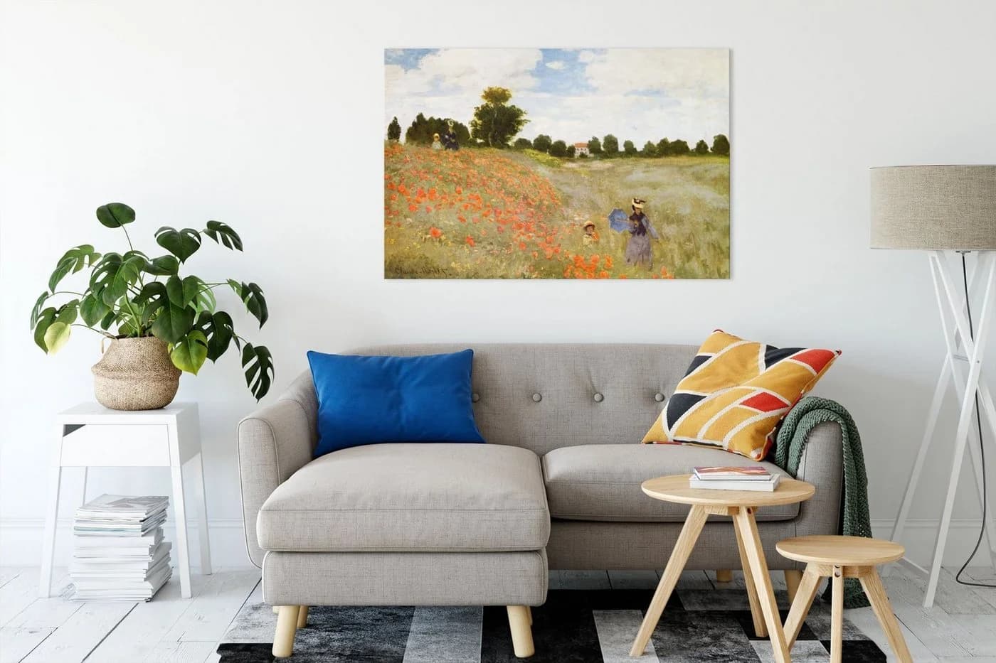 Pixxprint Leinwandbild Claude Monet Mohnfeld II Bunt