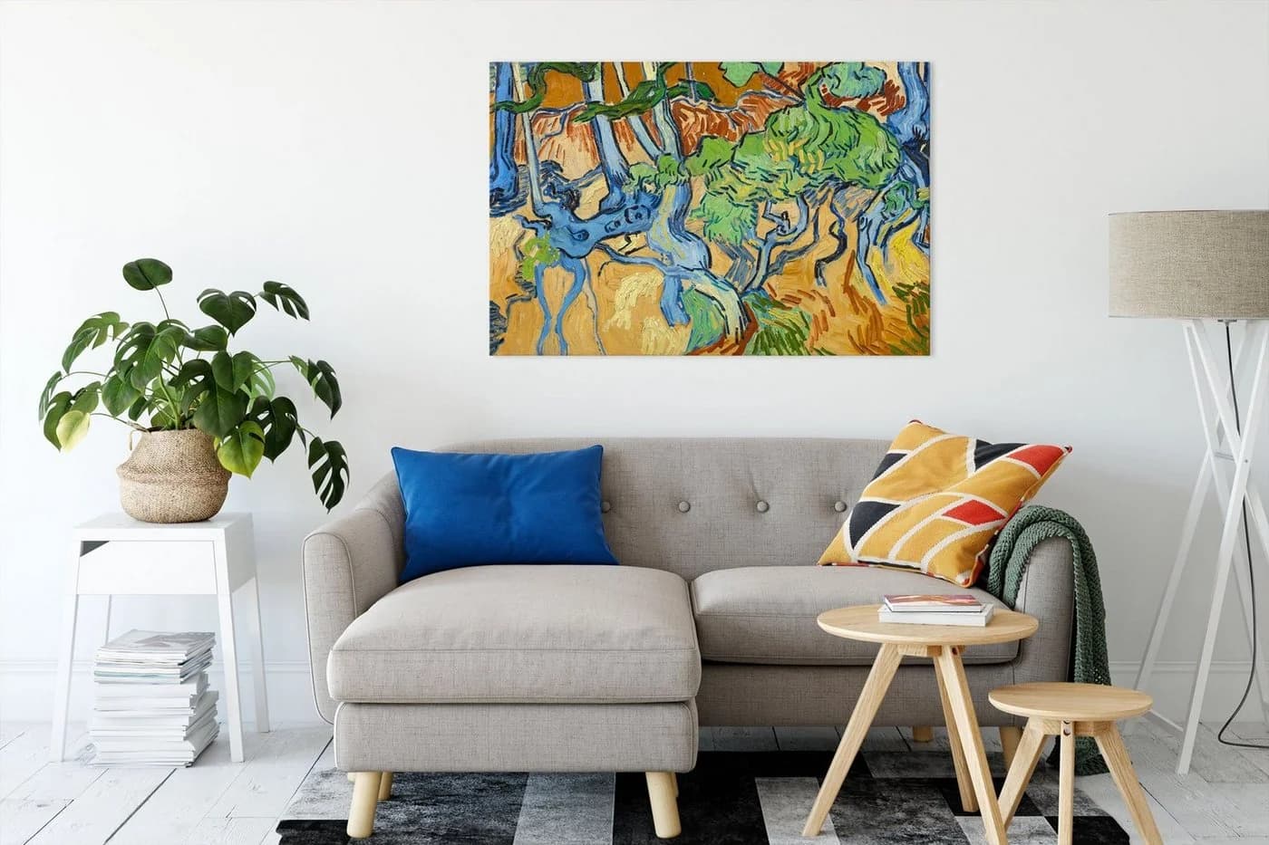 Pixxprint Leinwandbild Vincent Van Gogh - Baumwurzeln Bunt