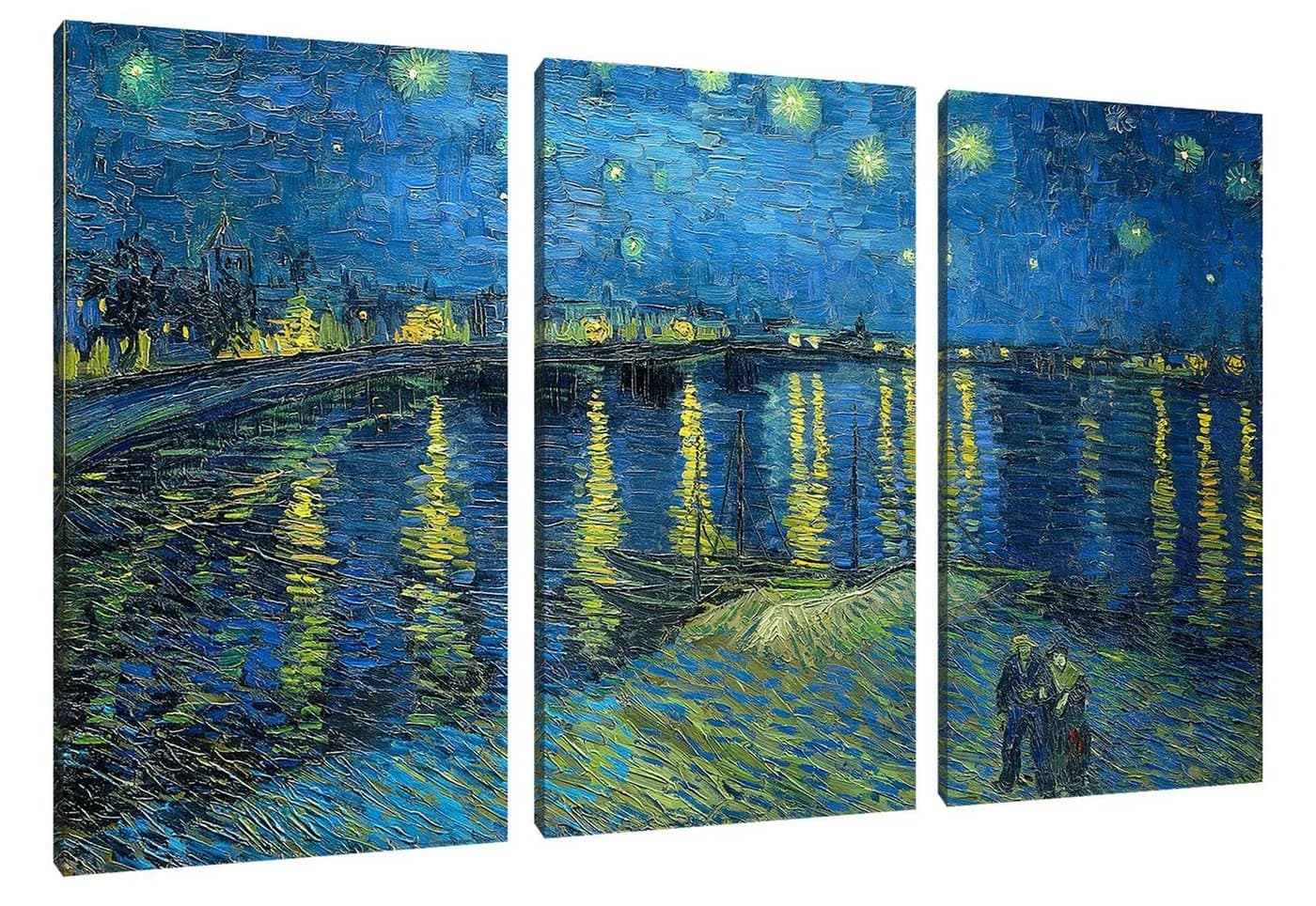 Pixxprint Leinwandbild Vincent Van Gogh Sternennacht über die Rhône 3-Teiler - Bild 2