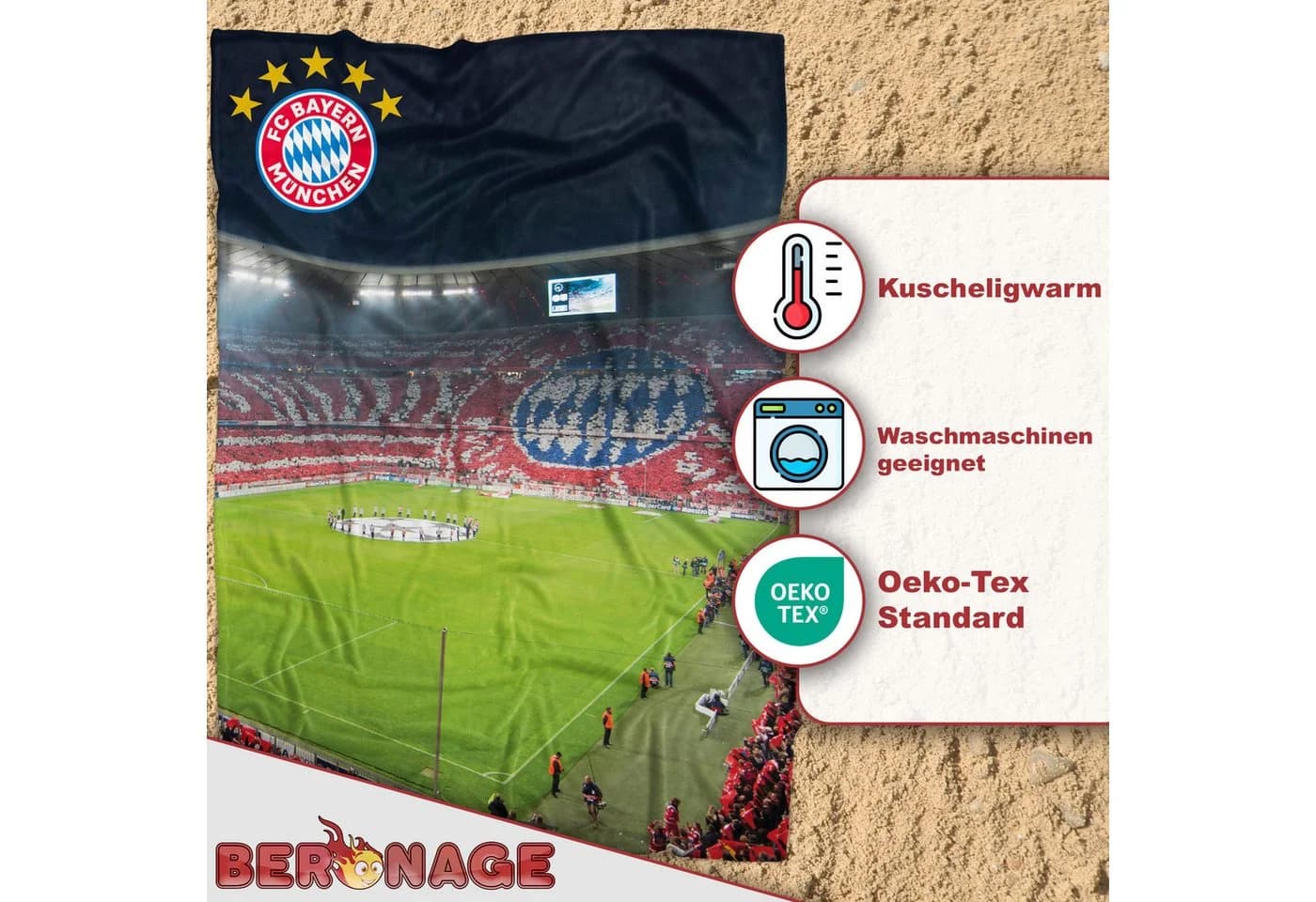 BERONAGE FC Bayern München Tagesdecke Allianz Arena Motiv Kuscheldecke