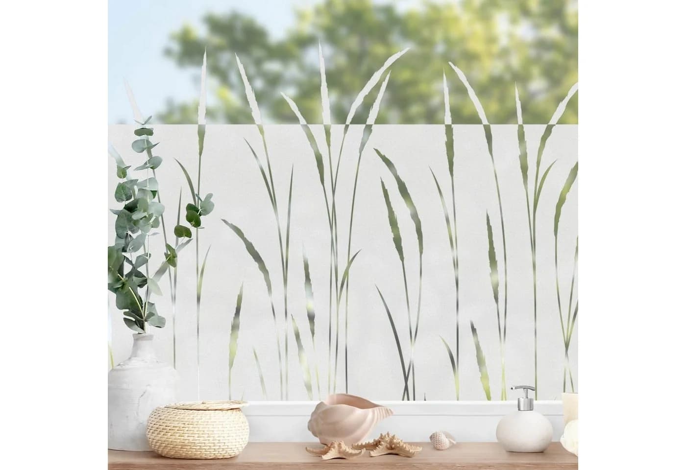 Bilderdepot24 Fensterfolie Schilf Gräser Bordüre Blume blickdicht